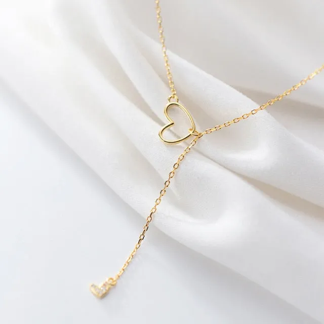 Gold Color Double Layer Heart Necklace Shining Bling AAA Zircon Women Clavicle Chain Elegant Charm Wedding Pendant Jewelry Gift