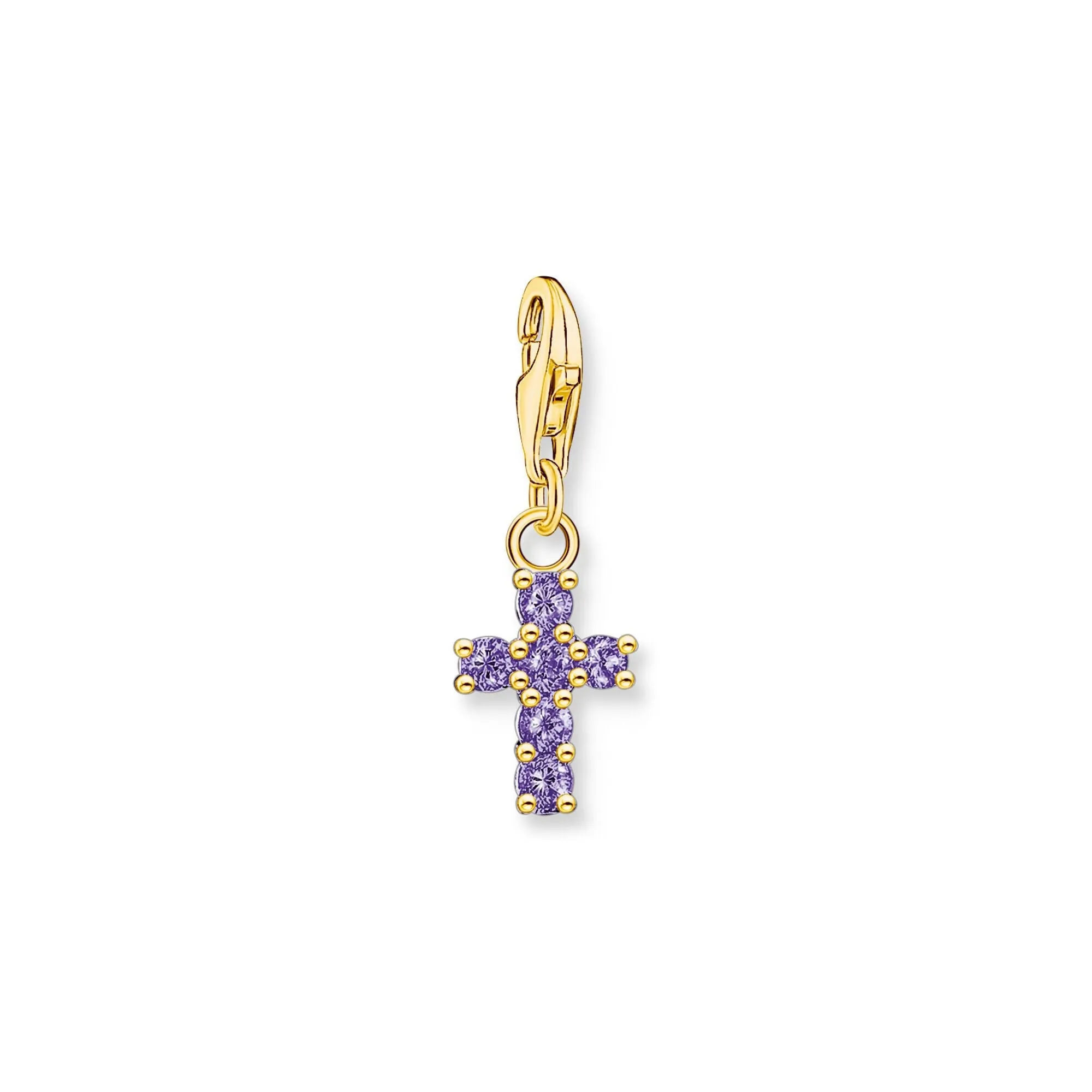 Gold Cross Charm Pendant with amethyst-coloured stones