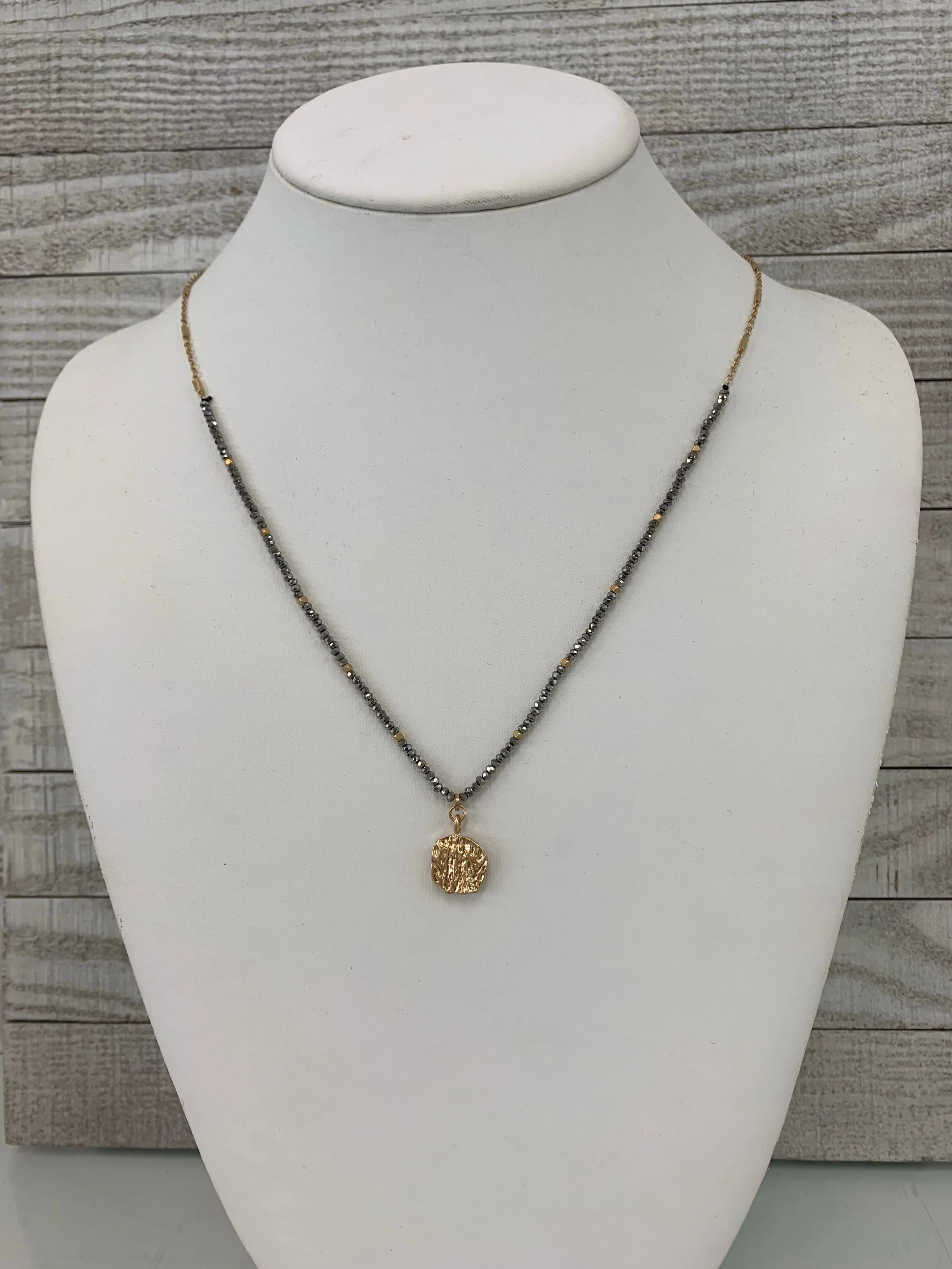 GOLD NUGGET AND GREY BEADED NECKLACES