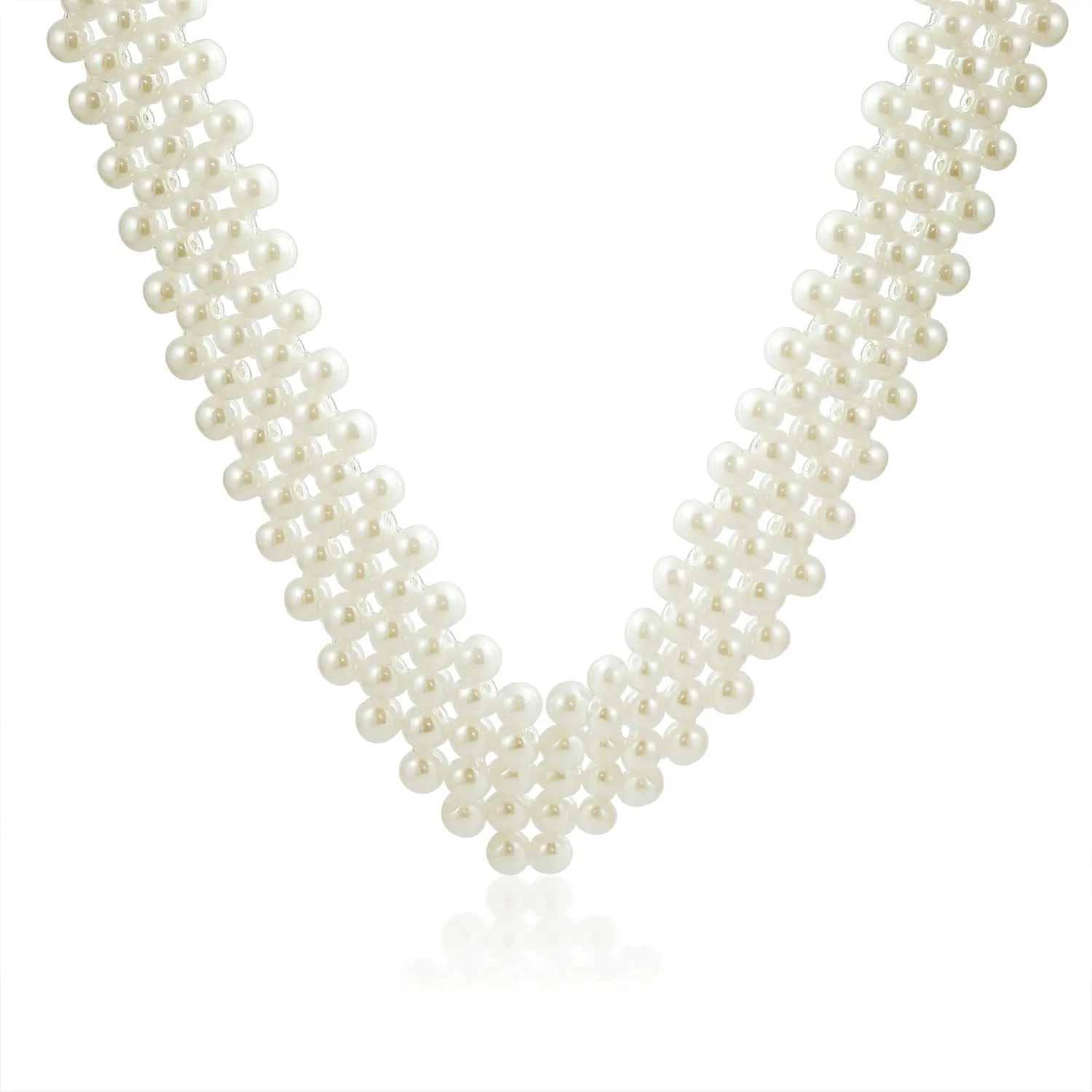 Hand Knotted 3 Row Wide Imitation Pearl Strand Choker Necklace