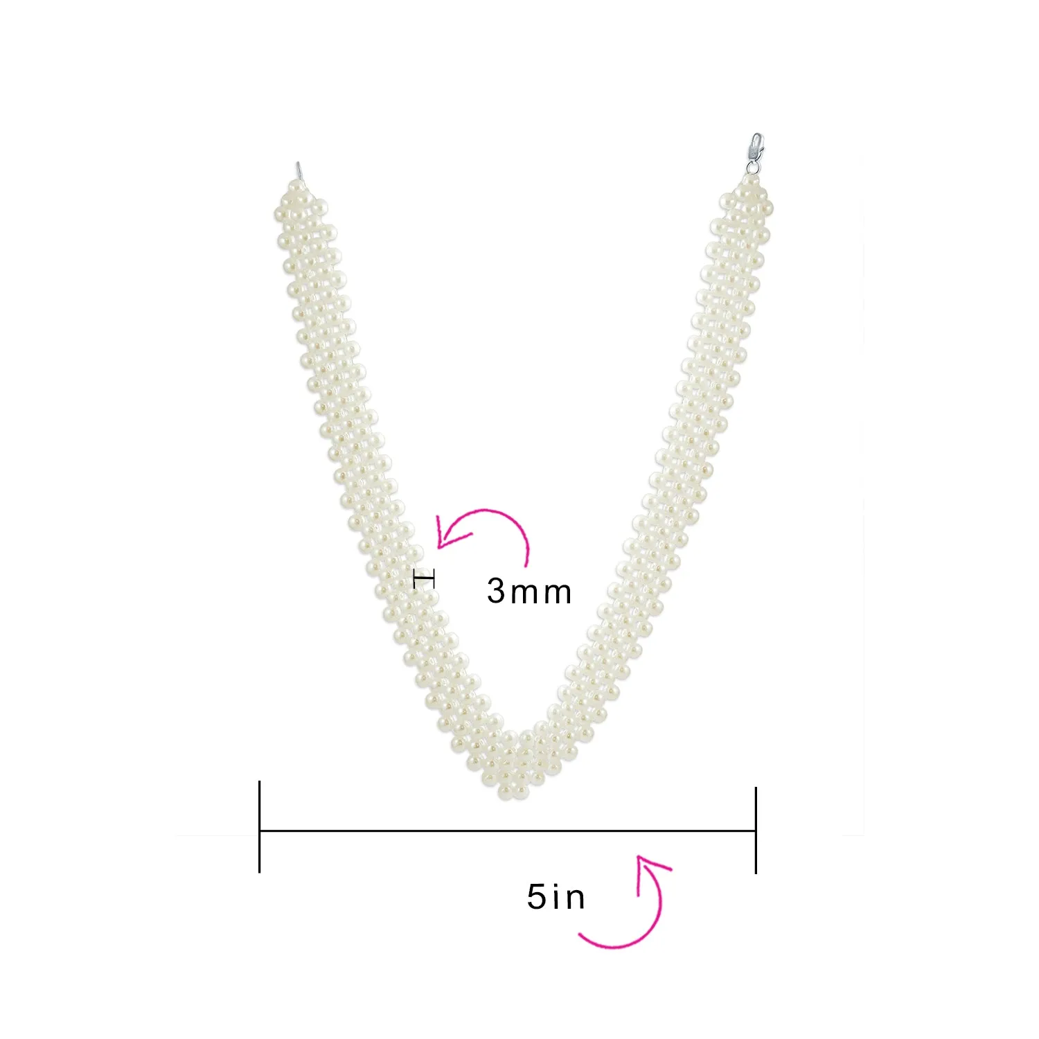 Hand Knotted 3 Row Wide Imitation Pearl Strand Choker Necklace