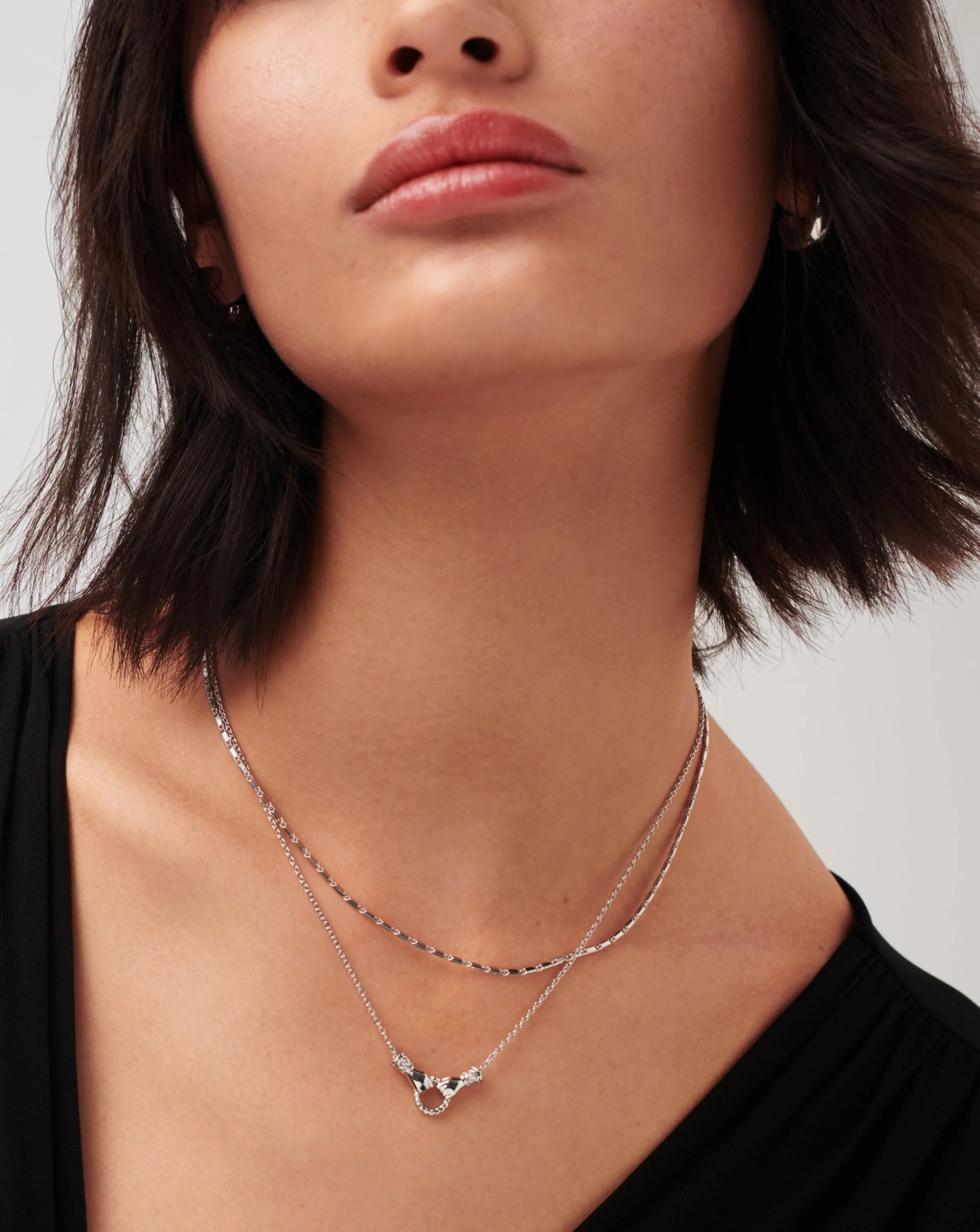 Harris Reed Mini Pendant Slider Necklace | Silver Plated with Cubic Zirconia and Black Onyx