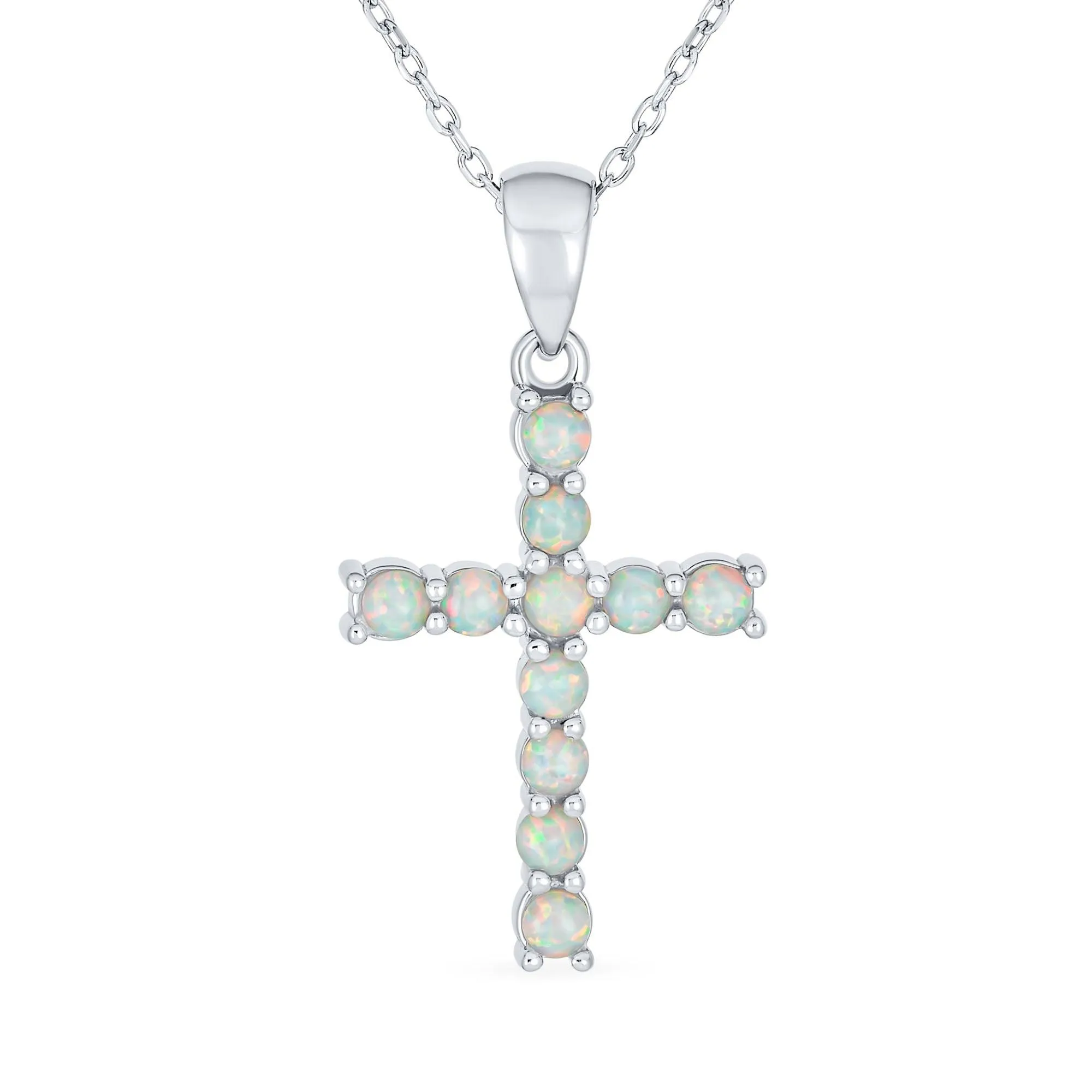 Heart Infinity White Created Opal Cross Pendant Necklace .925 Sterling Silver