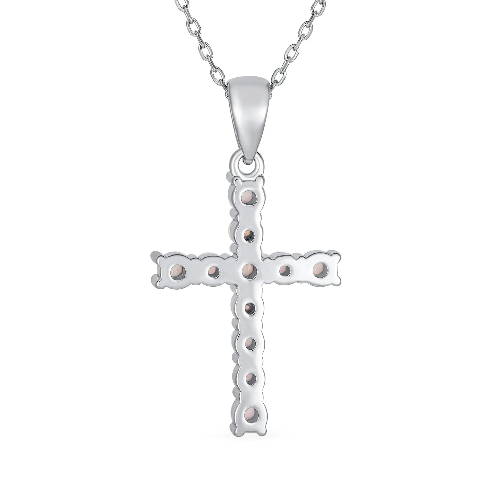 Heart Infinity White Created Opal Cross Pendant Necklace .925 Sterling Silver