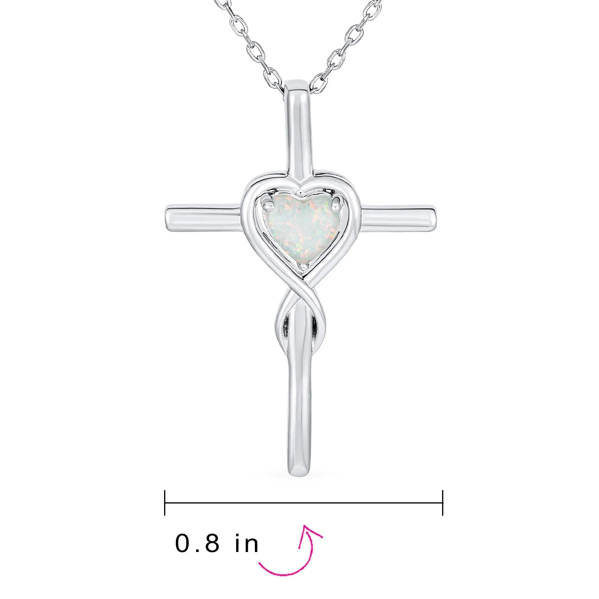 Heart Infinity White Created Opal Cross Pendant Necklace .925 Sterling Silver