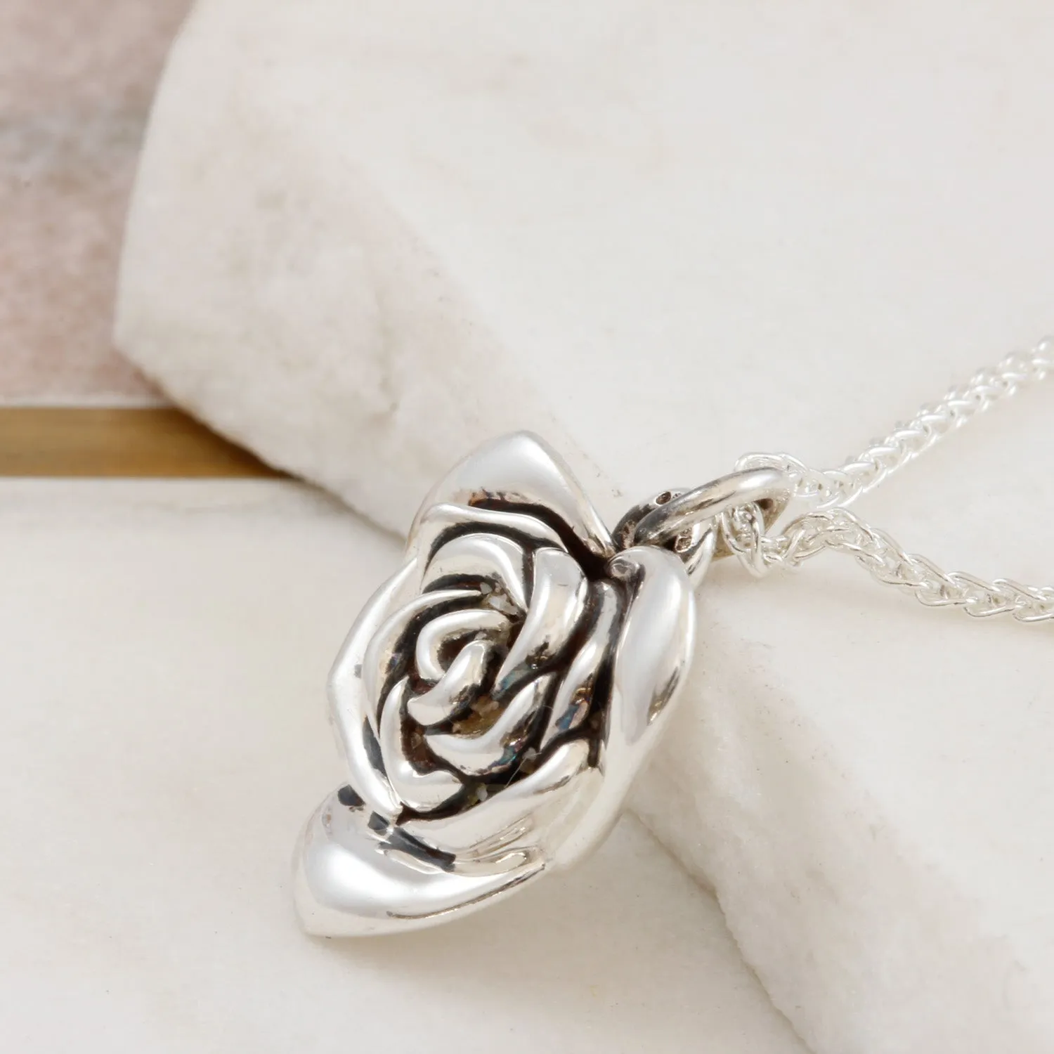 Heart Shaped Rose Silver Necklace