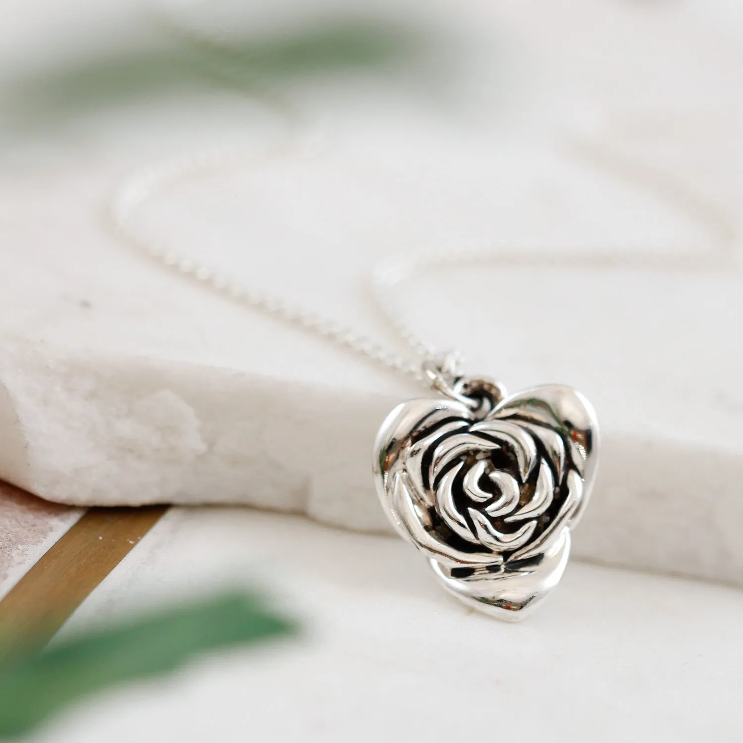 Heart Shaped Rose Silver Necklace