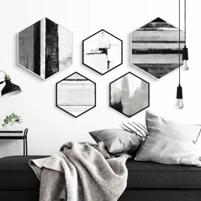 Hexagon Black and White Wall Art With Frame