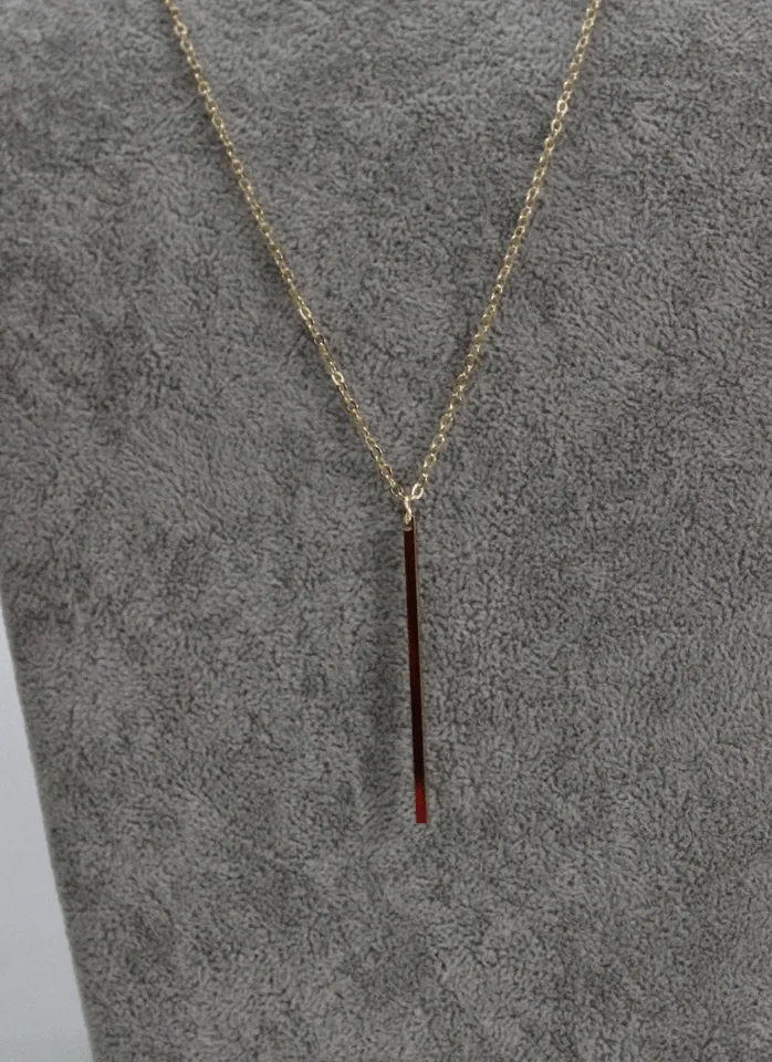 Hollow Pendant Bar Simple Long Necklace Delicate link Chain 27" Long