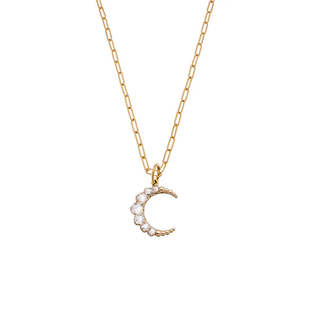 Karat Yellow Gold Large Crescent Moon pendant with white Diamonds