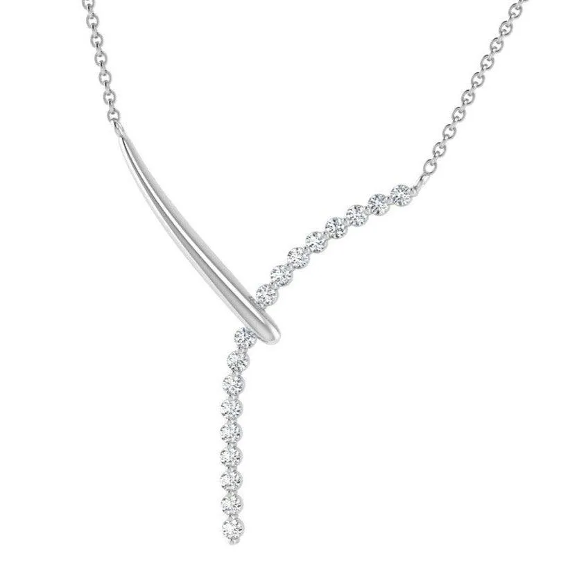 Lab Diamond Lariat Necklace 14K White Gold