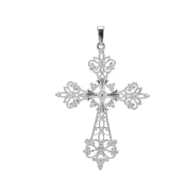 Elegant Lace Design Silver Cross Pendant Necklace