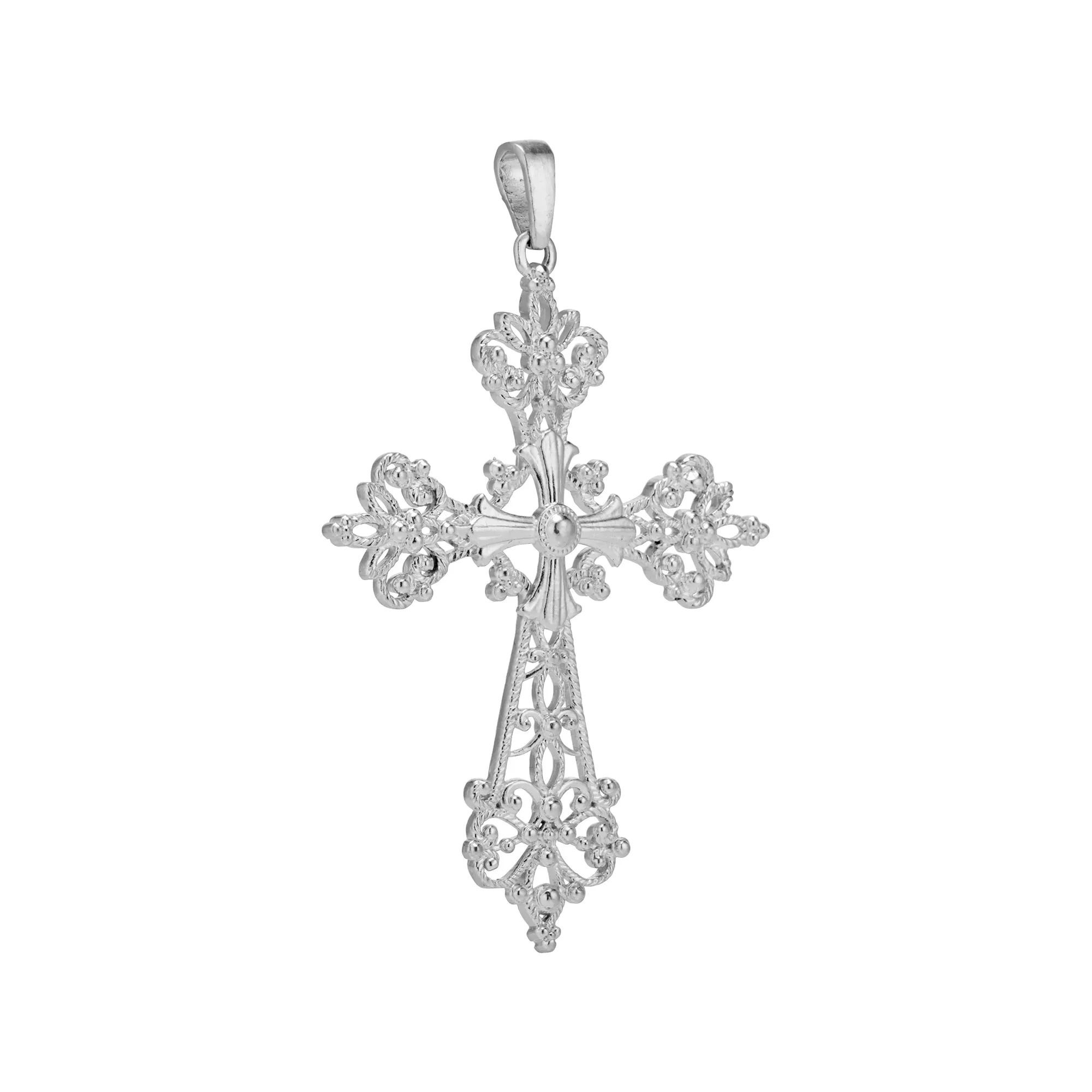 Elegant Lace Design Silver Cross Pendant Necklace