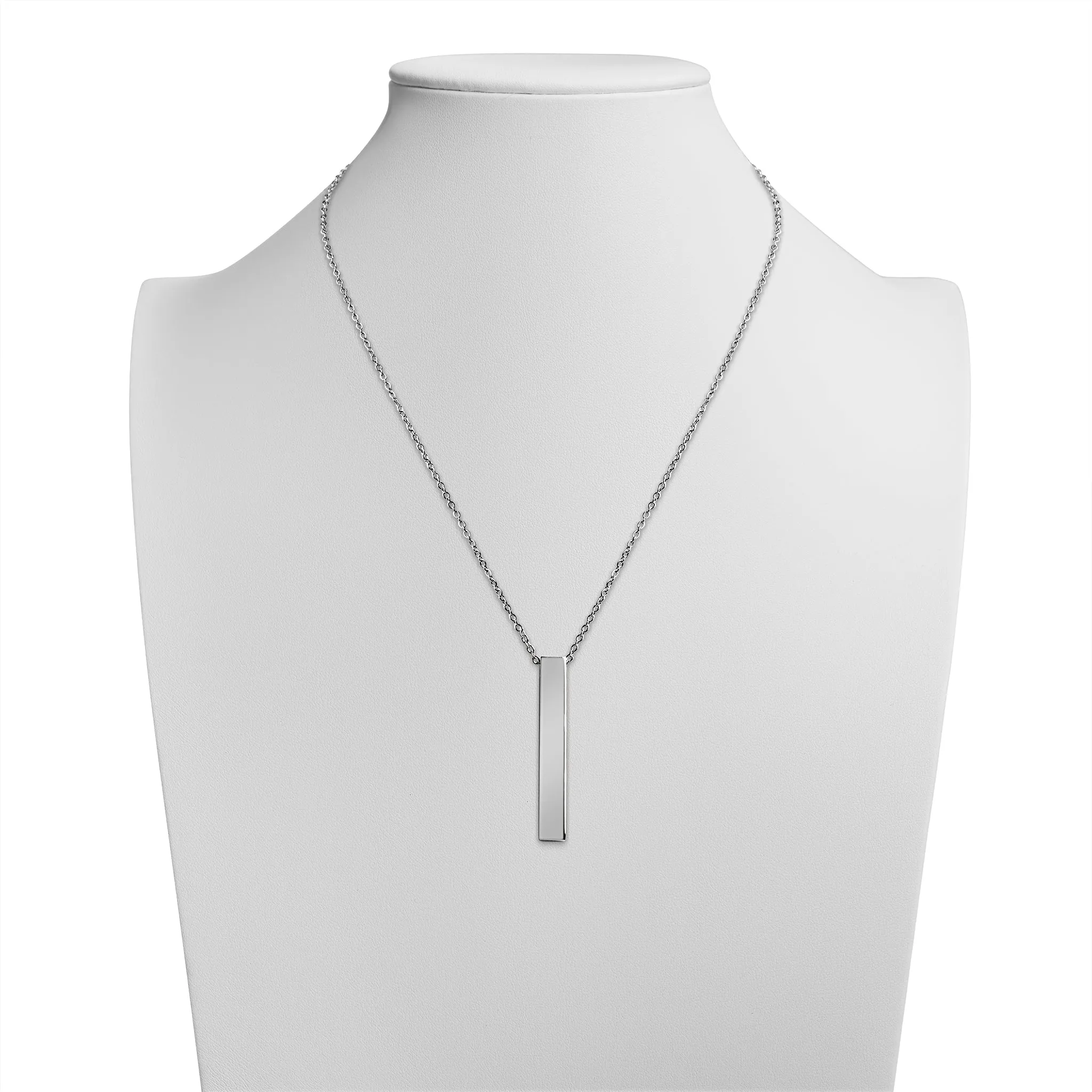 Large Square 4-Sided Vertical Bar Polished Stainless Steel Necklace / SBB0123