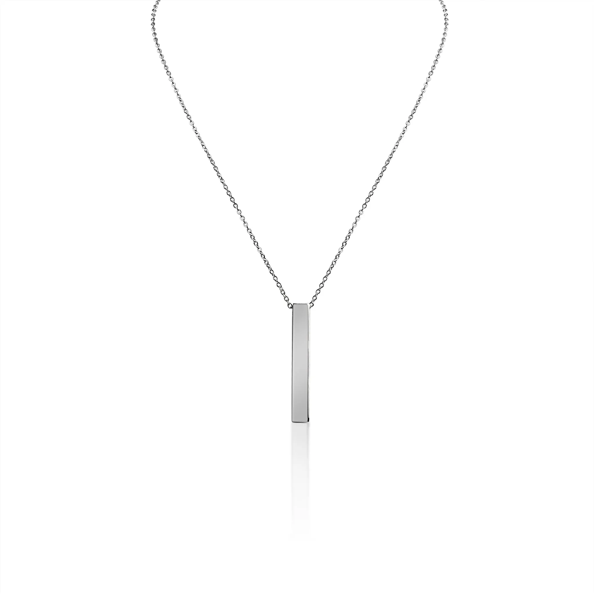 Large Square 4-Sided Vertical Bar Polished Stainless Steel Necklace / SBB0123