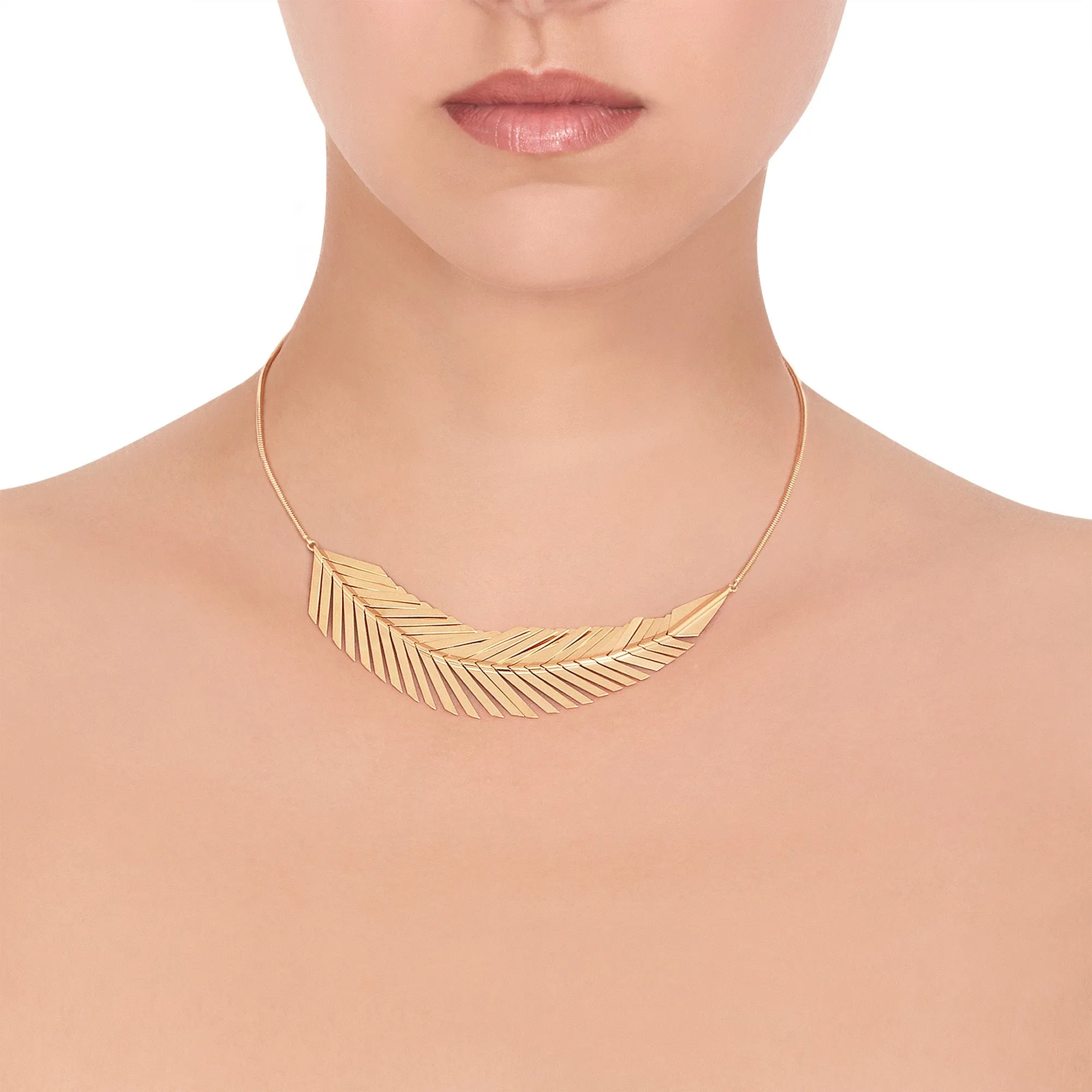 Large Yellow Gold Feather Necklace