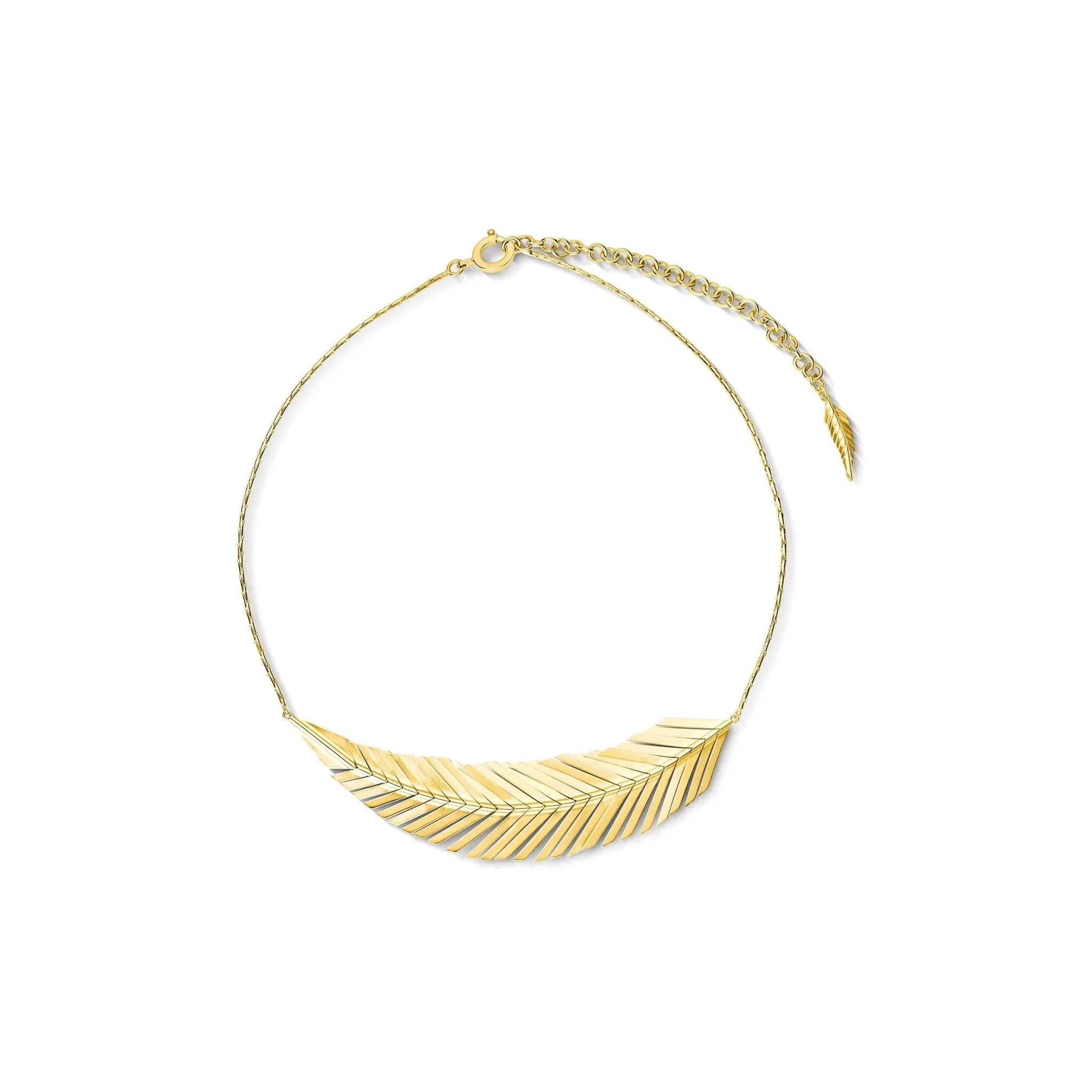 Large Yellow Gold Feather Necklace