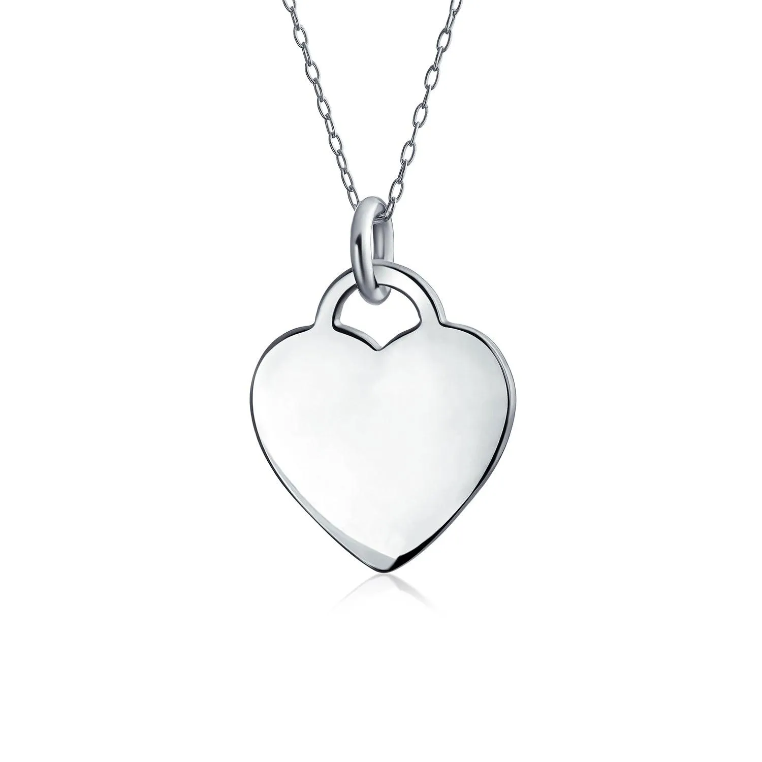 Letter Alphabet Initial Medium Heart Pendant Necklace Sterling Silver