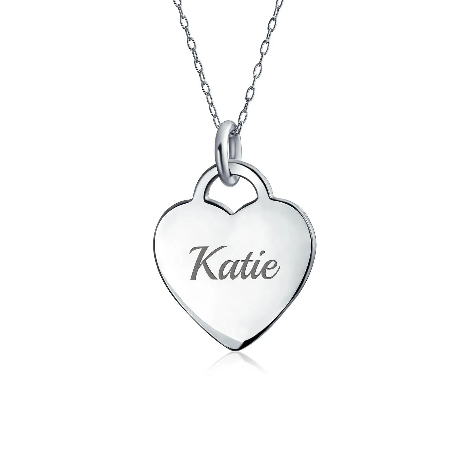 Letter Alphabet Initial Medium Heart Pendant Necklace Sterling Silver