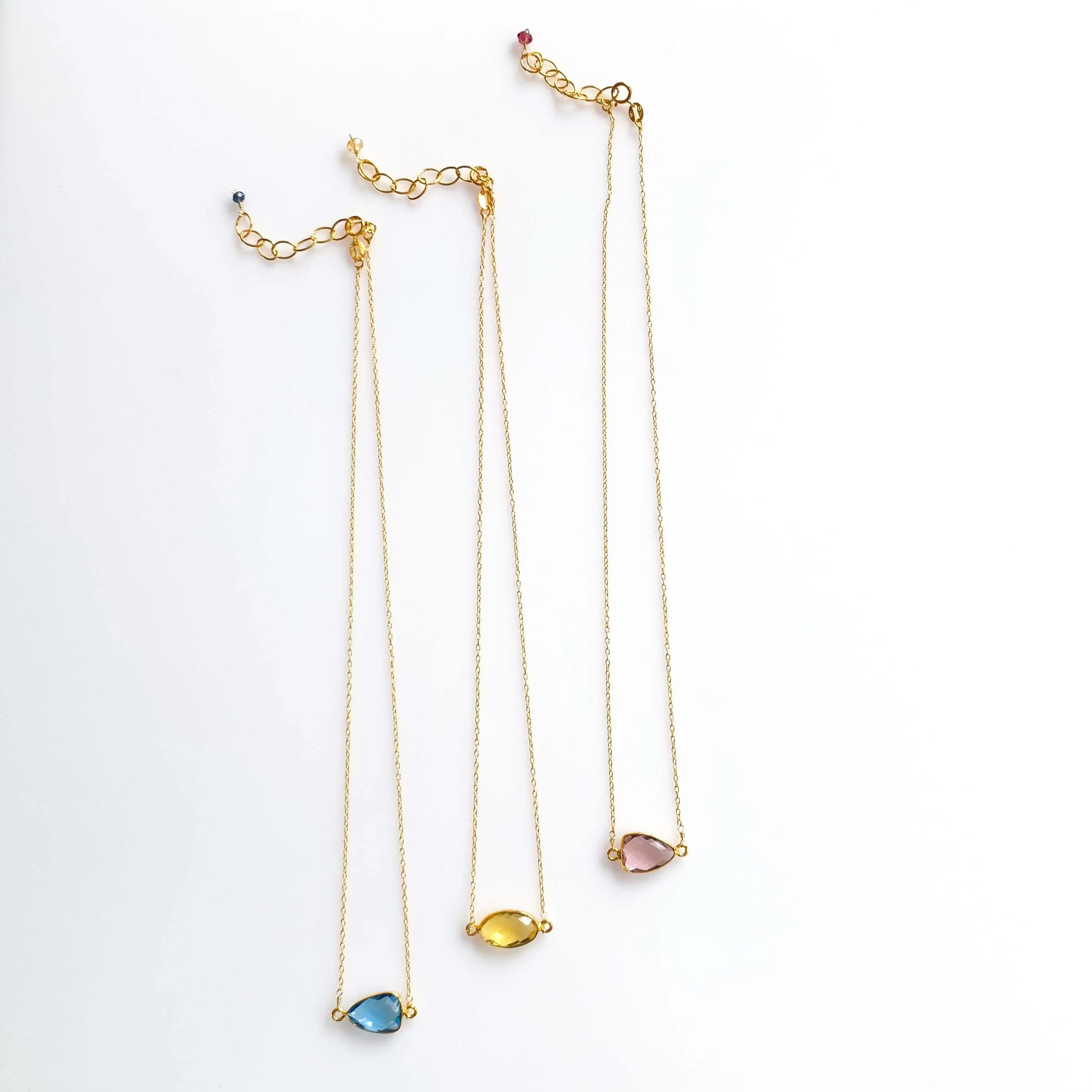 London Blue, Citrine and Garnet Minimalist Necklaces