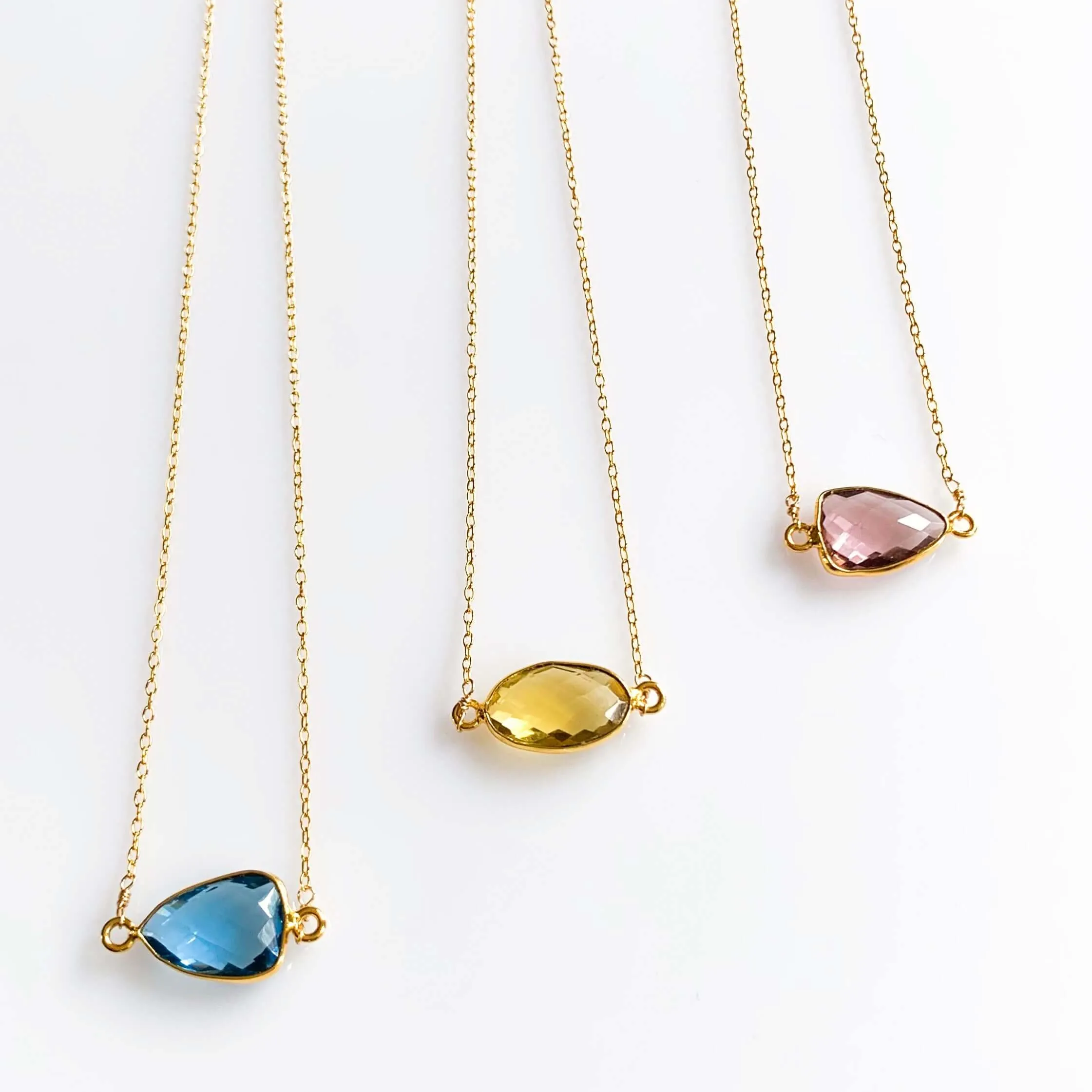 London Blue, Citrine and Garnet Minimalist Necklaces