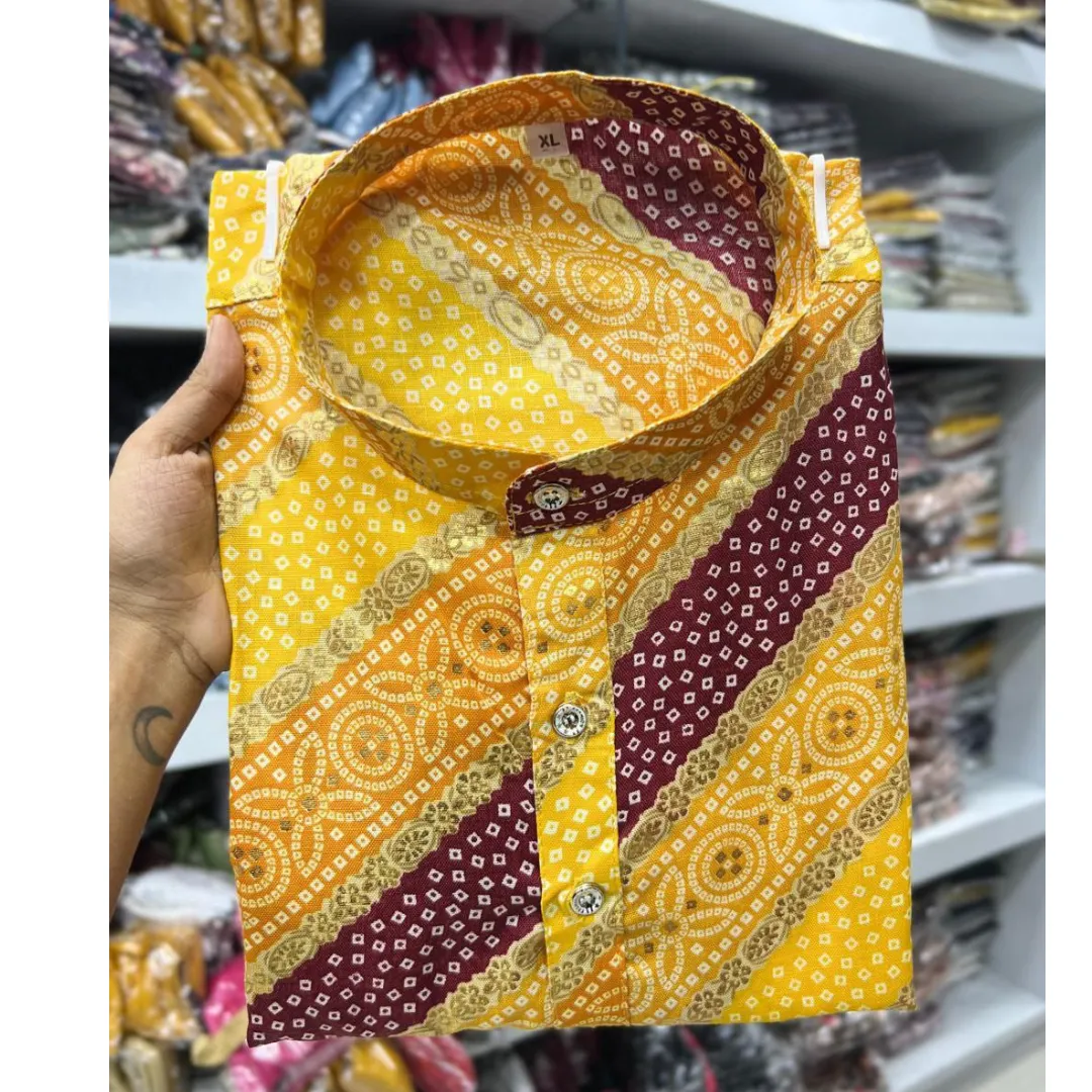 Men's Lehriya Print Cotton Kurta