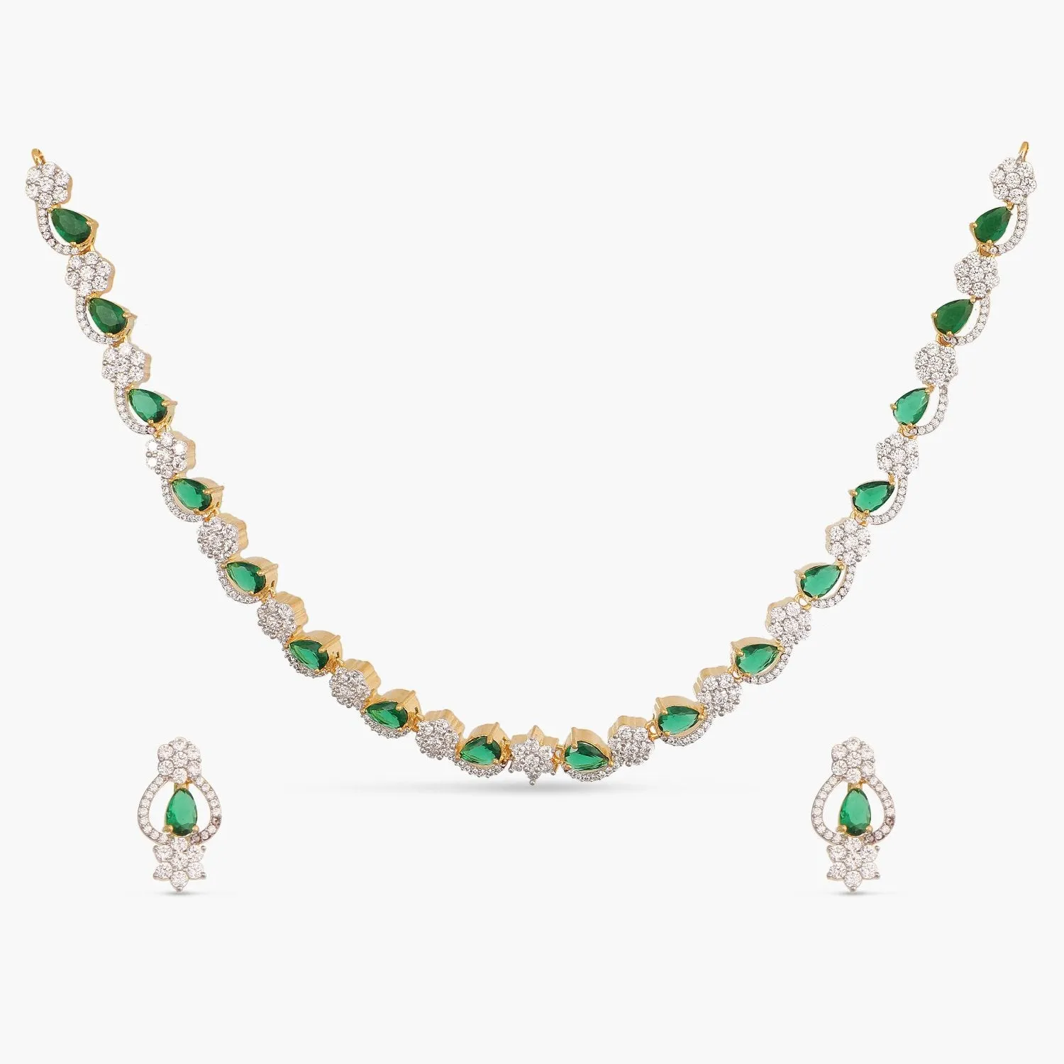 Mira Nakshtra CZ Green Necklace Set