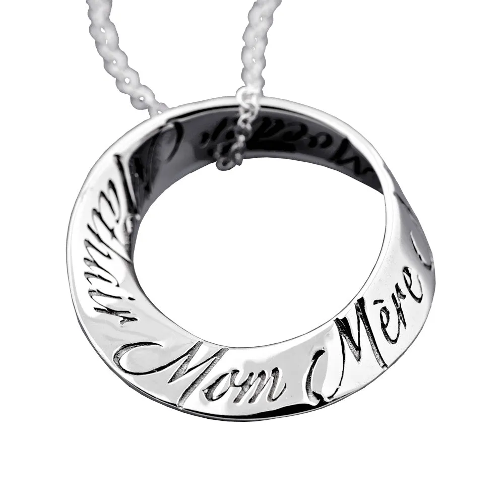 Mom In Ten Languages Sterling Silver Mobius Necklace