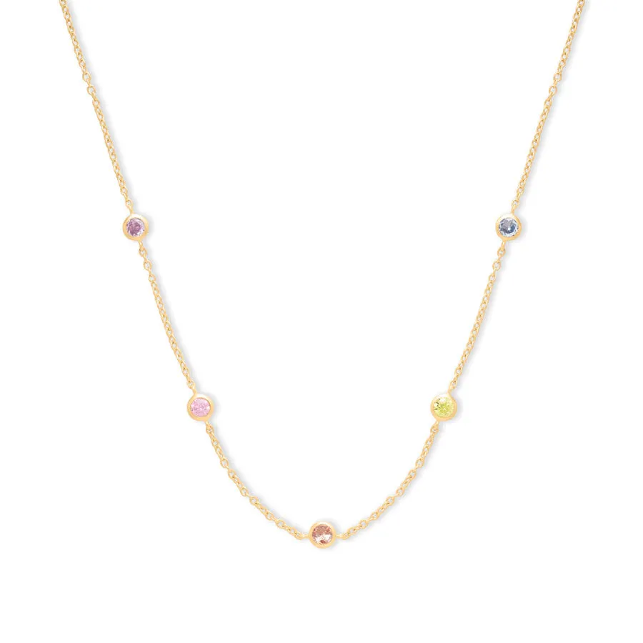 Multi Color Brilliant Bezel 14K Gold Vermeil Necklace