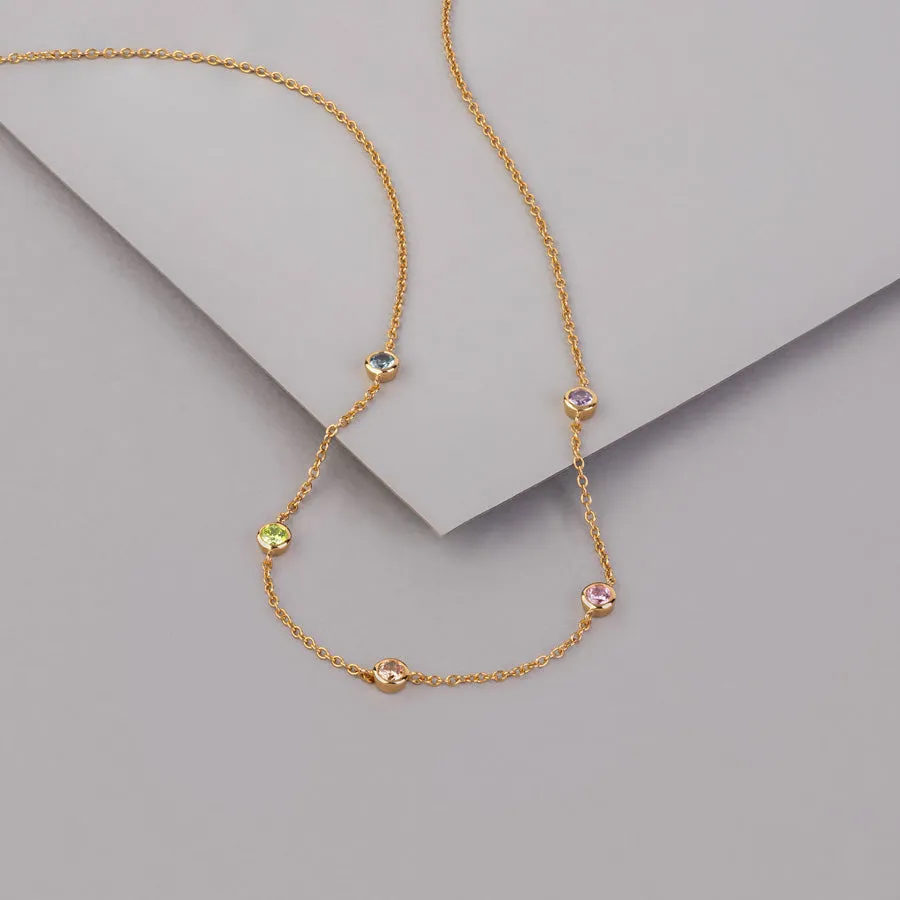 Multi Color Brilliant Bezel 14K Gold Vermeil Necklace