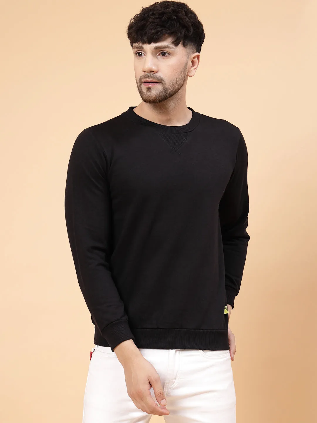 Neck Stitch Detail Basic Fleece Sweatshirt