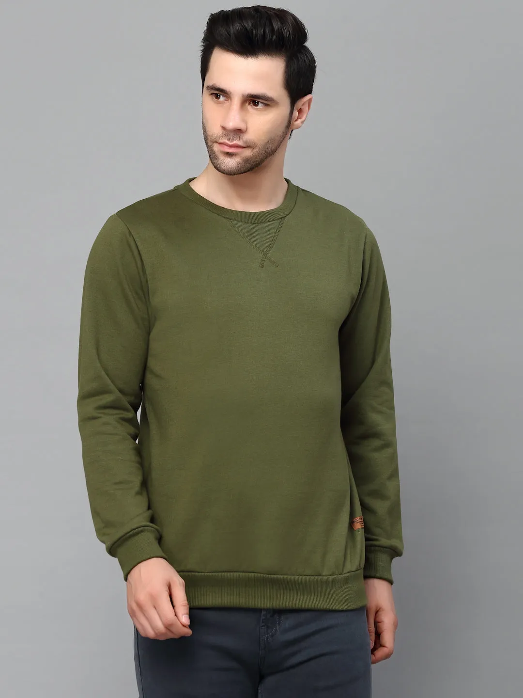 Neck Stitch Detail Basic Fleece Sweatshirt