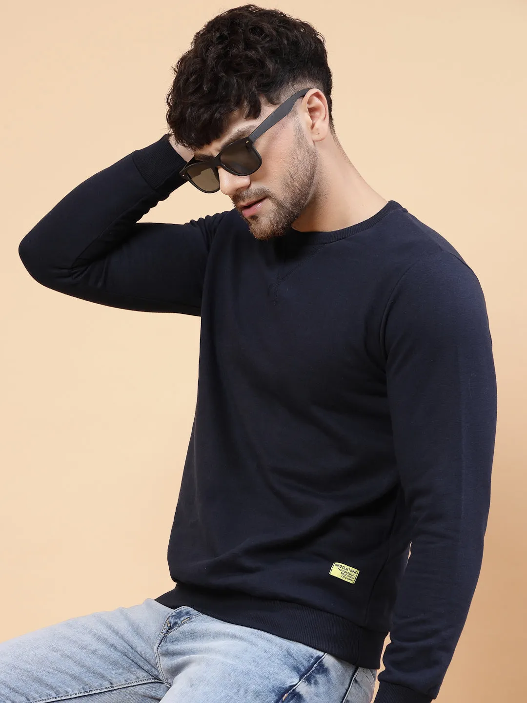 Neck Stitch Detail Basic Fleece Sweatshirt