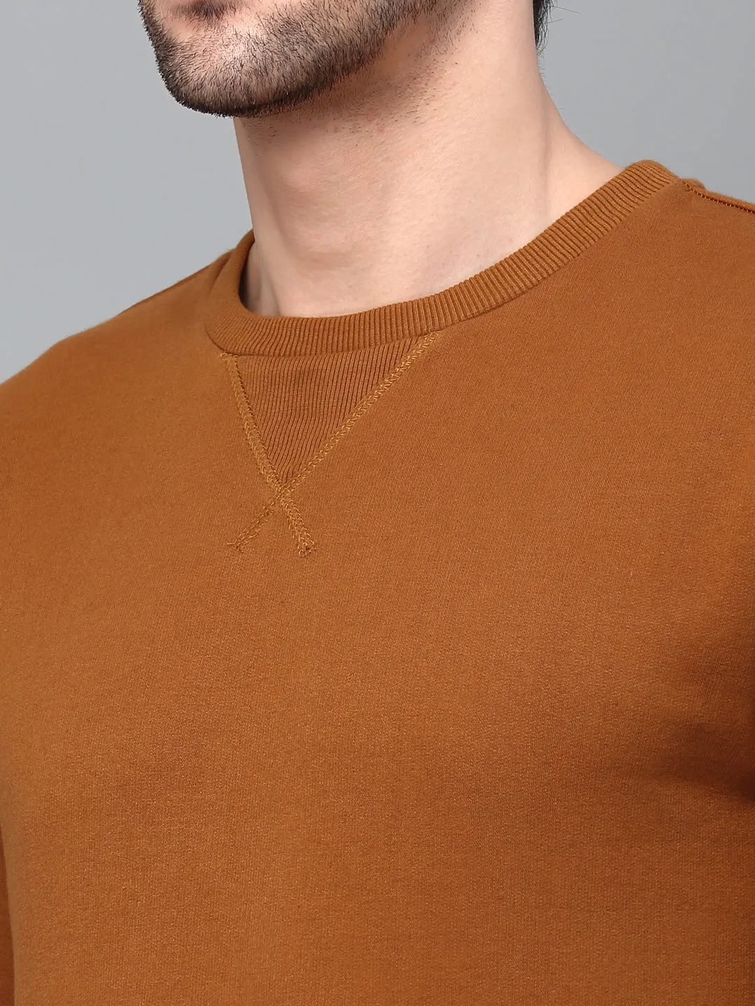 Neck Stitch Detail Basic Fleece Sweatshirt