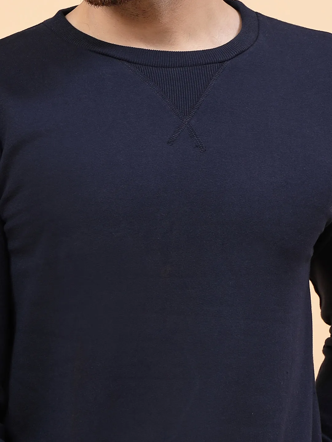 Neck Stitch Detail Basic Fleece Sweatshirt