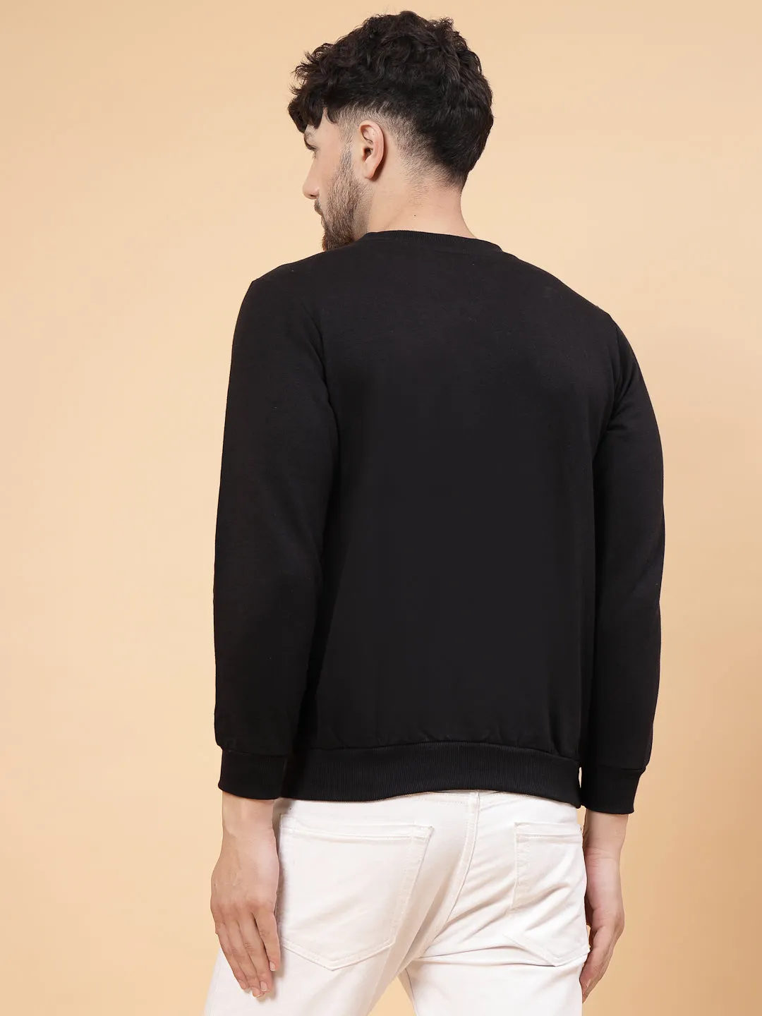 Neck Stitch Detail Basic Fleece Sweatshirt