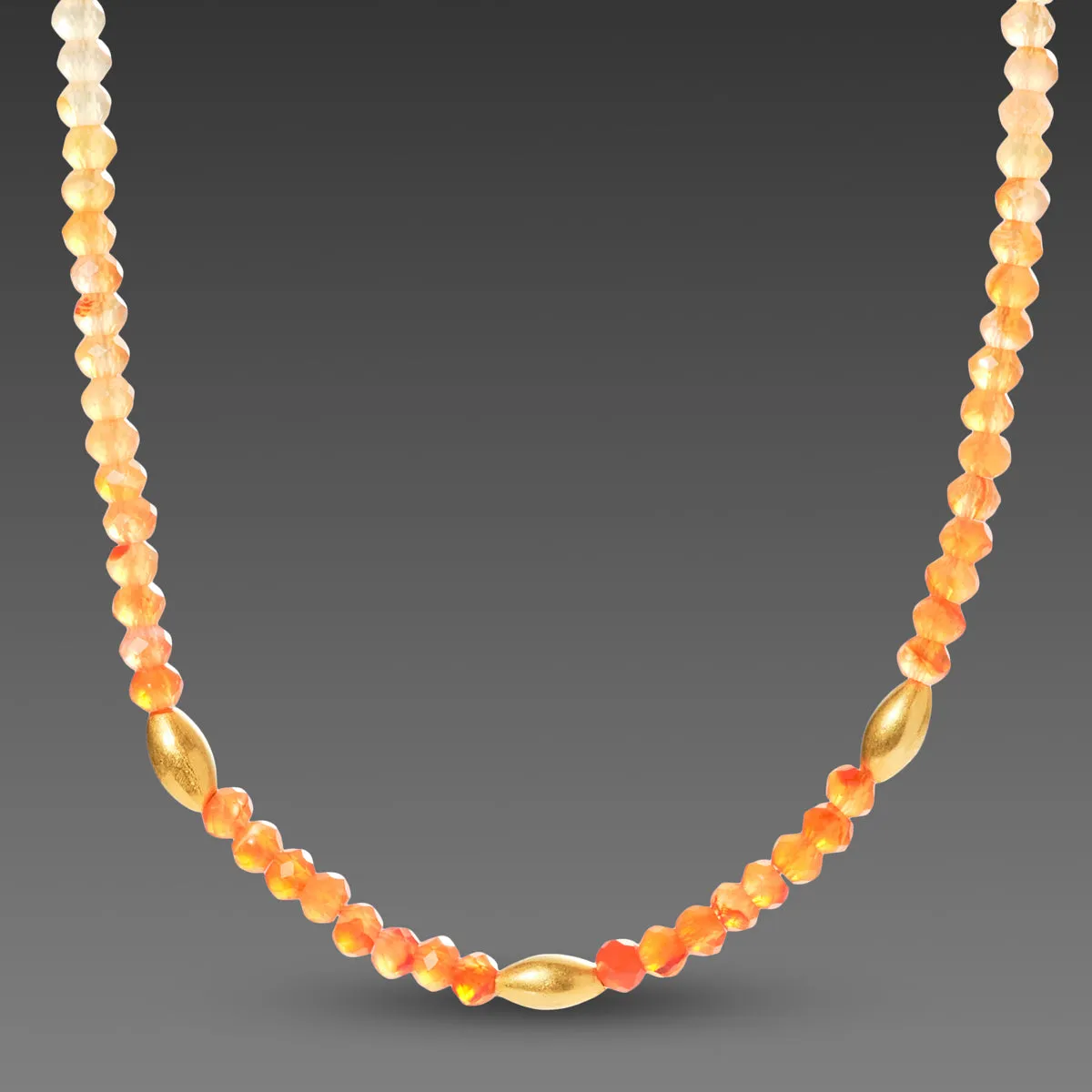 Ombre Carnelian Necklace with Gold Rice Beads