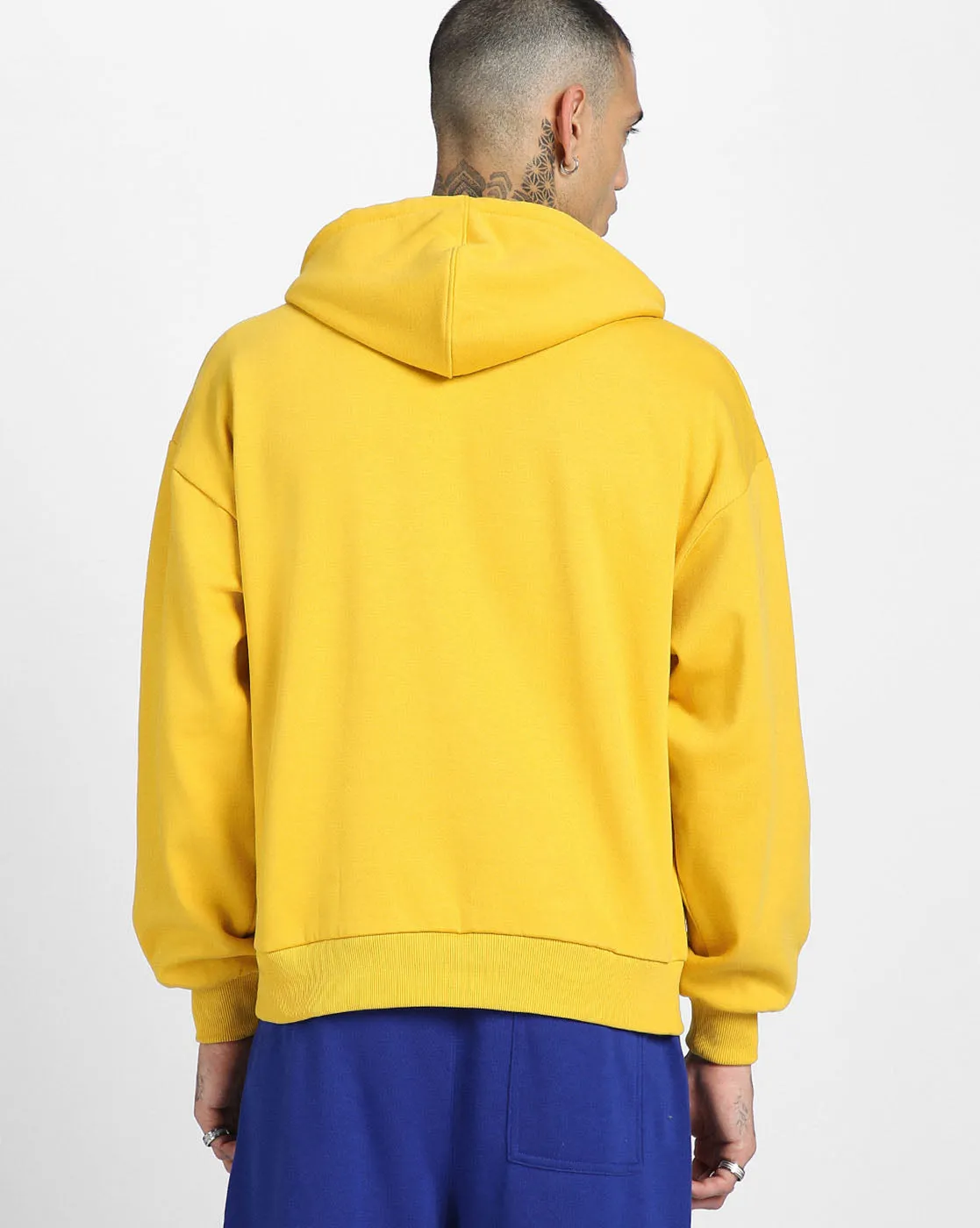 Out of Mind Mustard Oversized Pocket Typographic Printed  Hoodie