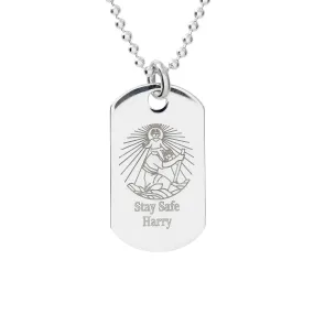 Personalised Skinny Dog Tag St Christopher Silver Necklace