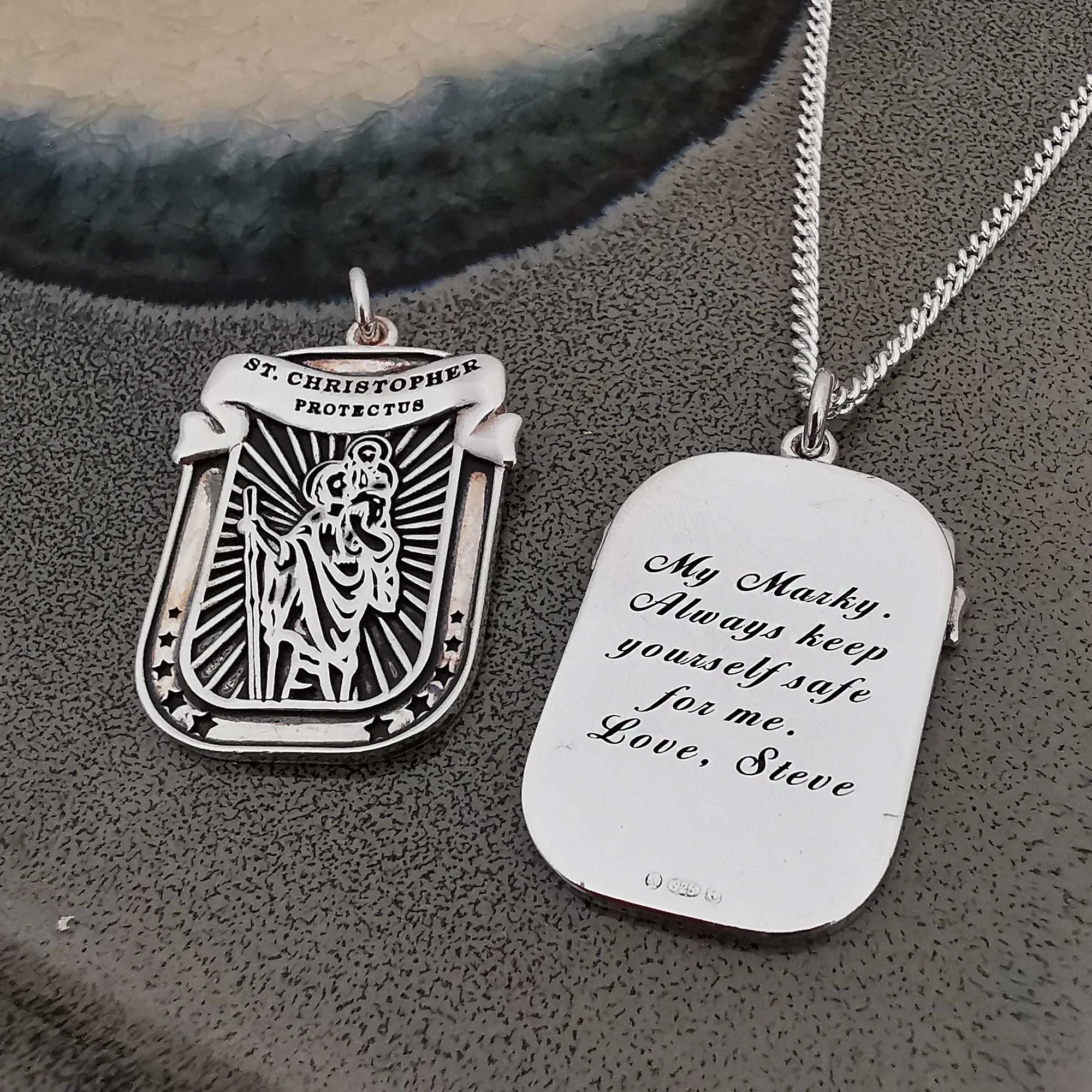 Protectus' St Christopher Dog Tag Personalised Silver Necklace