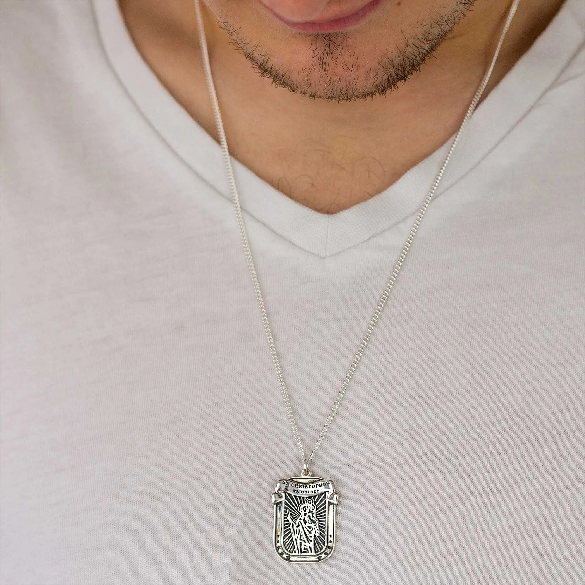 Protectus' St Christopher Dog Tag Personalised Silver Necklace