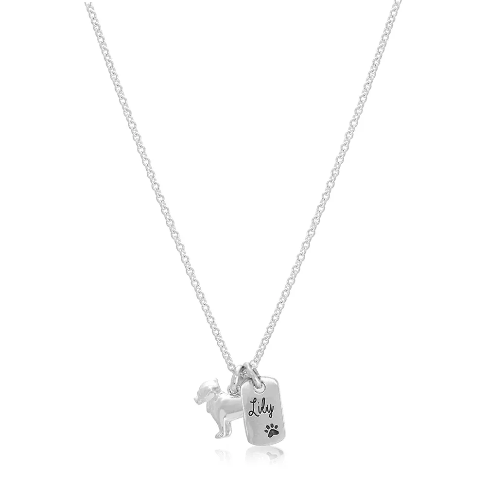 Pug Personalised Silver Dog Tag Necklace