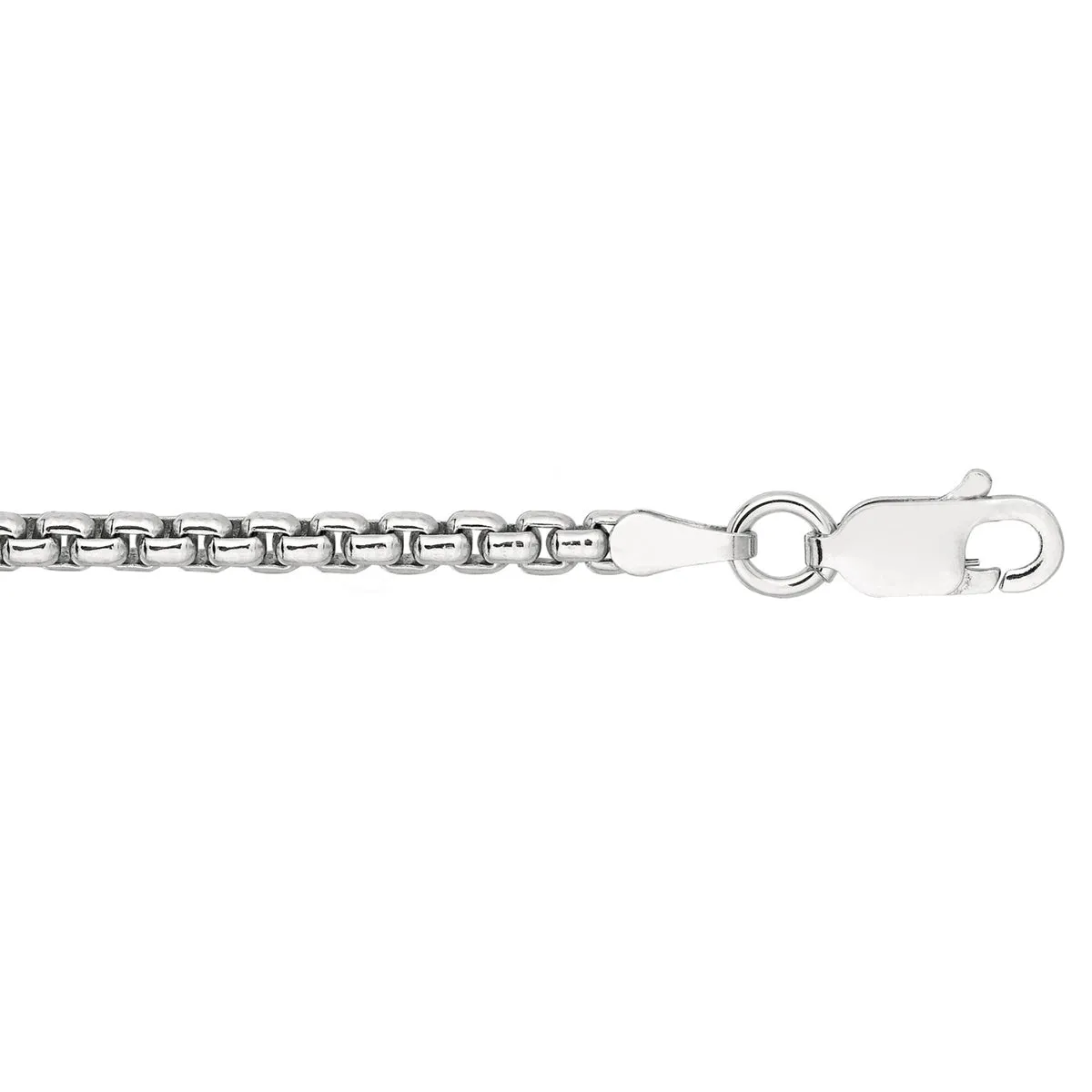 Rhodium Plated 2.2mm Round Box Chain 22” Necklace in Sterling Silver