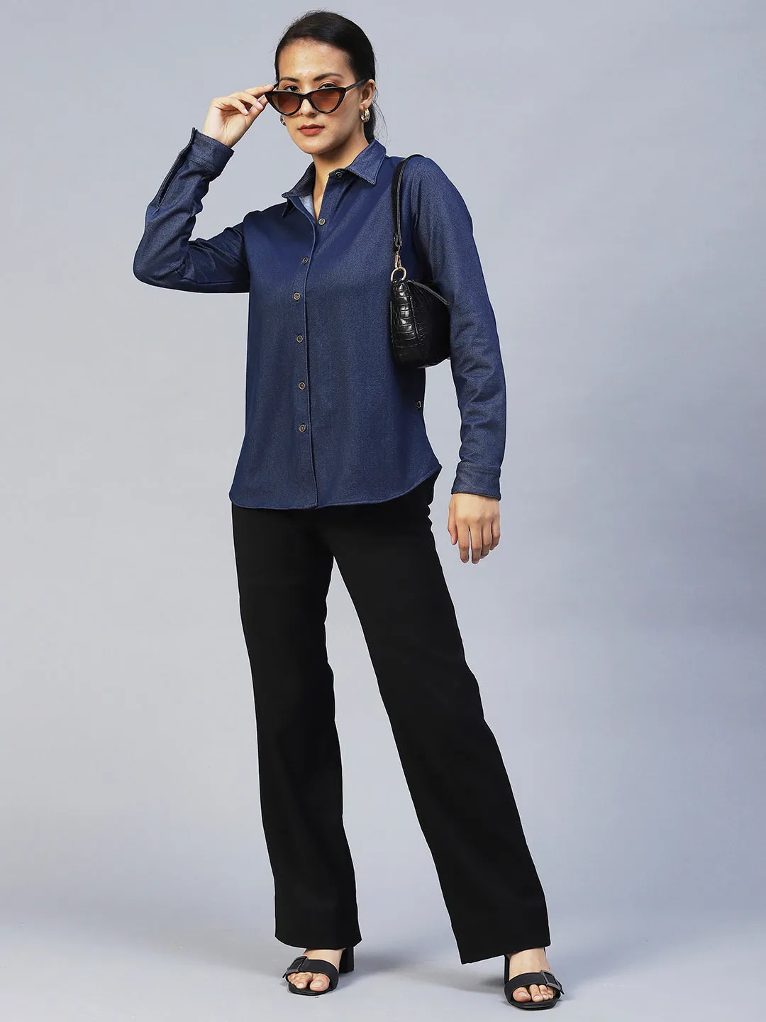 Rigo Women Blue Full Sleeve Denim Shirt