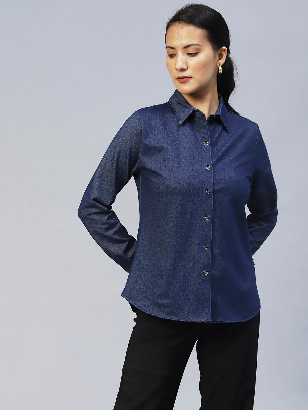 Rigo Women Blue Full Sleeve Denim Shirt