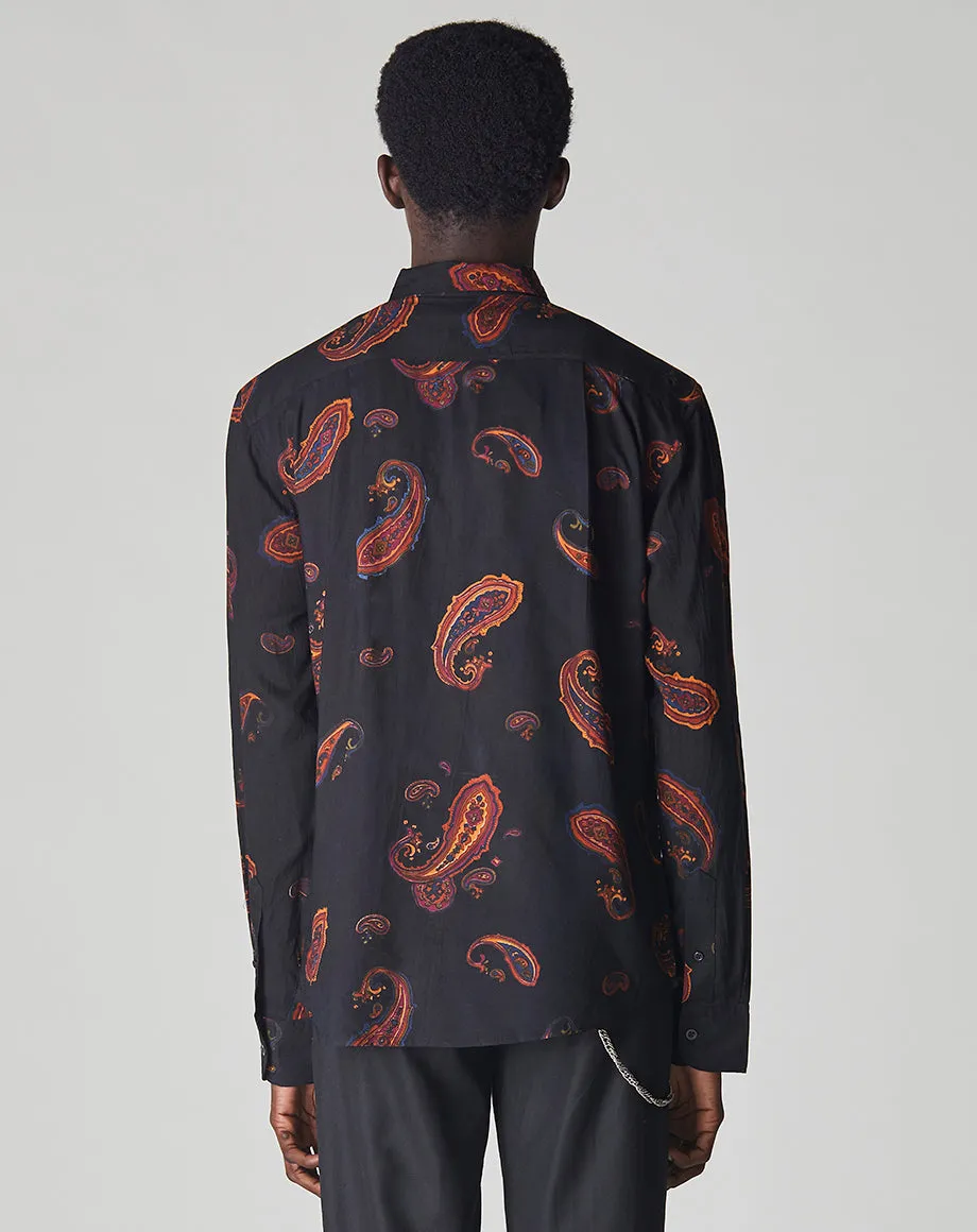 RIMBAUD PAISLEY PRINT LONG SLEEVE MENS SHIRT | BLACK