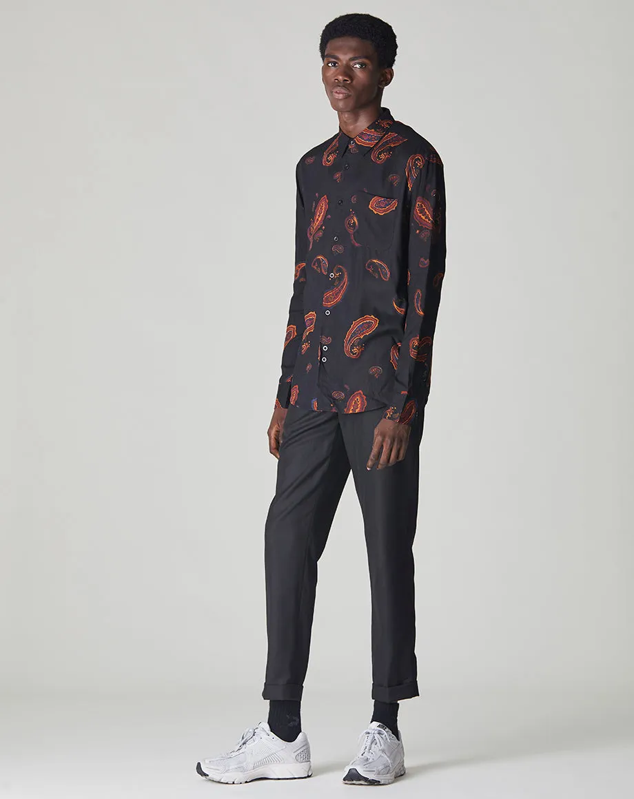 RIMBAUD PAISLEY PRINT LONG SLEEVE MENS SHIRT | BLACK