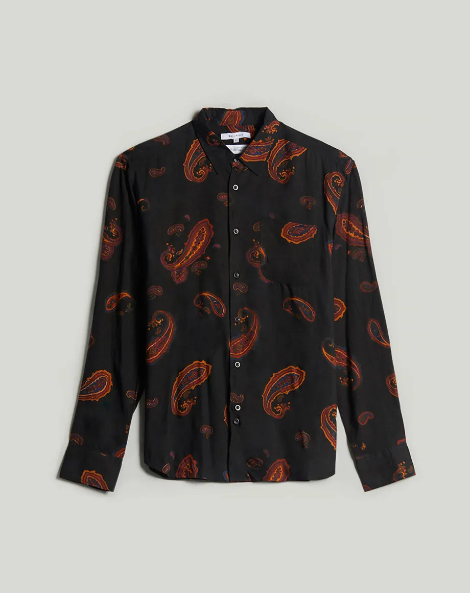 RIMBAUD PAISLEY PRINT LONG SLEEVE MENS SHIRT | BLACK