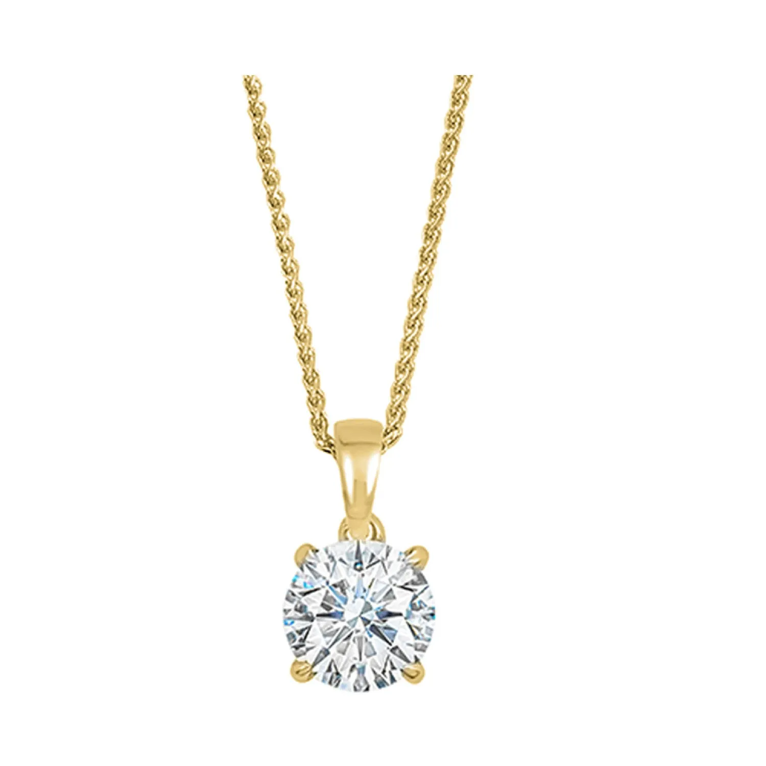 Round Diamond Prong Set Solitaire Pendant Necklace in Yellow Gold, 0.50 cttw