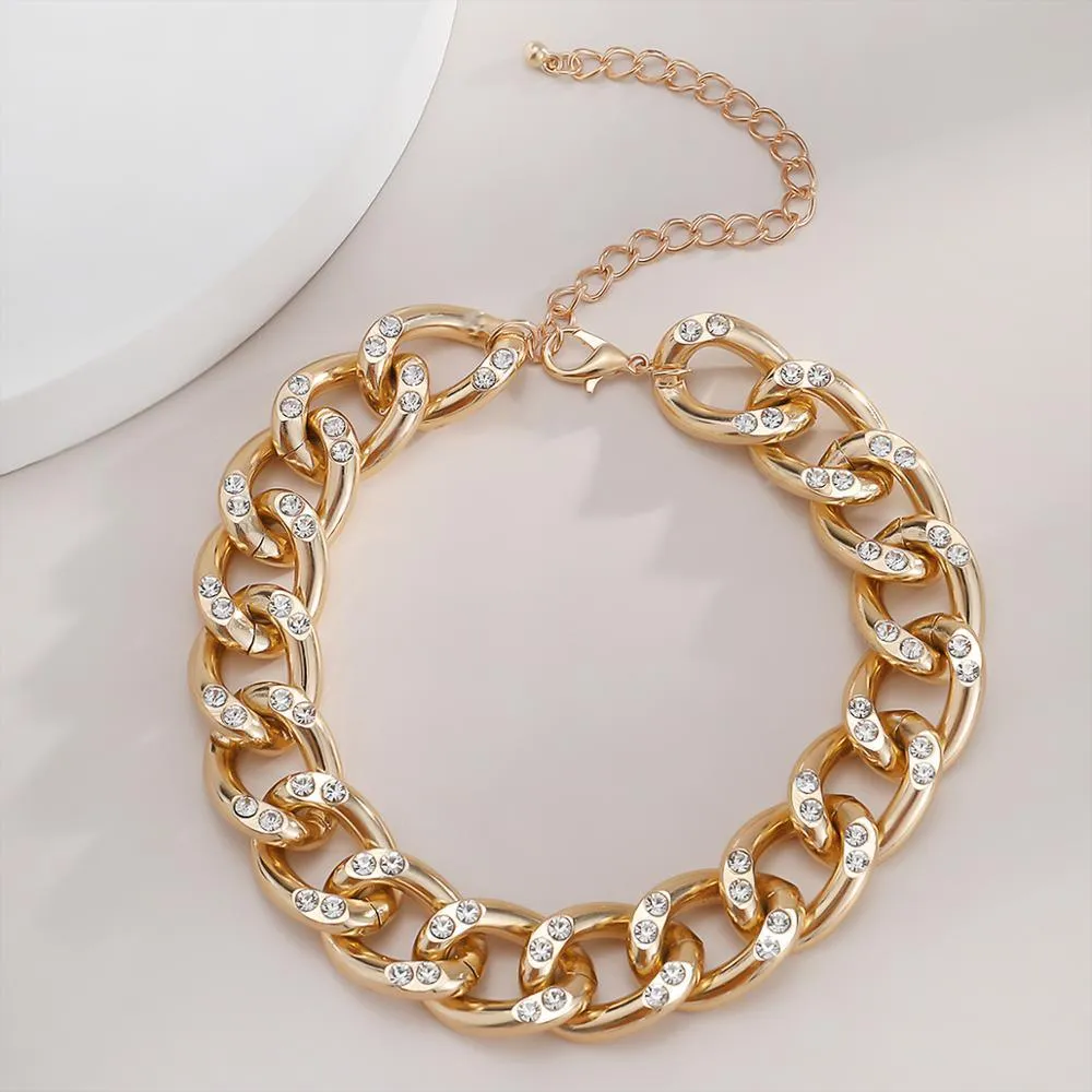 SHIXIN Punk Chunky Chain Mosaic Crystal Choker Necklace for Women